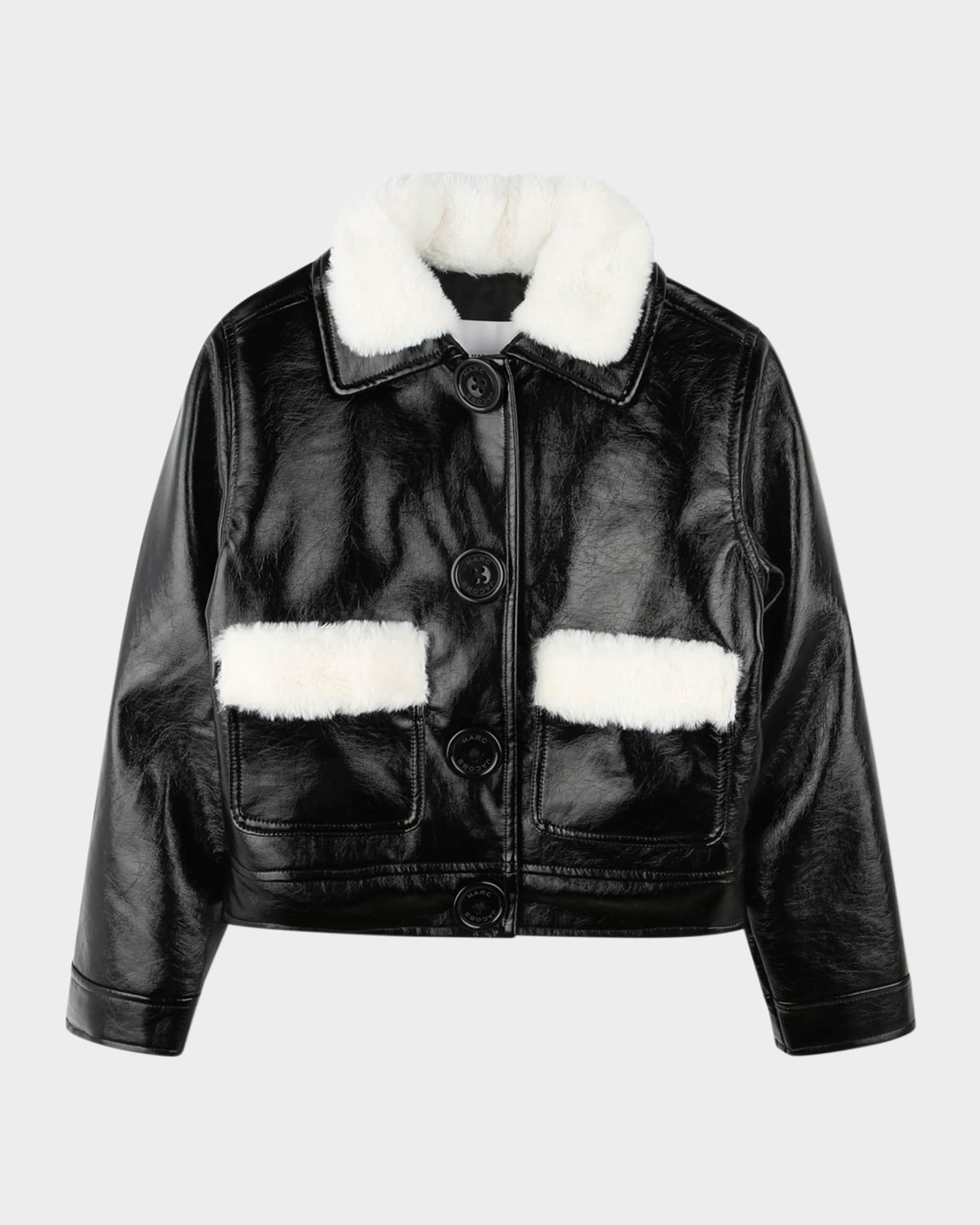 Girl's Faux Leather Bomber Jacket with Teddy Trim | Neiman Marcus