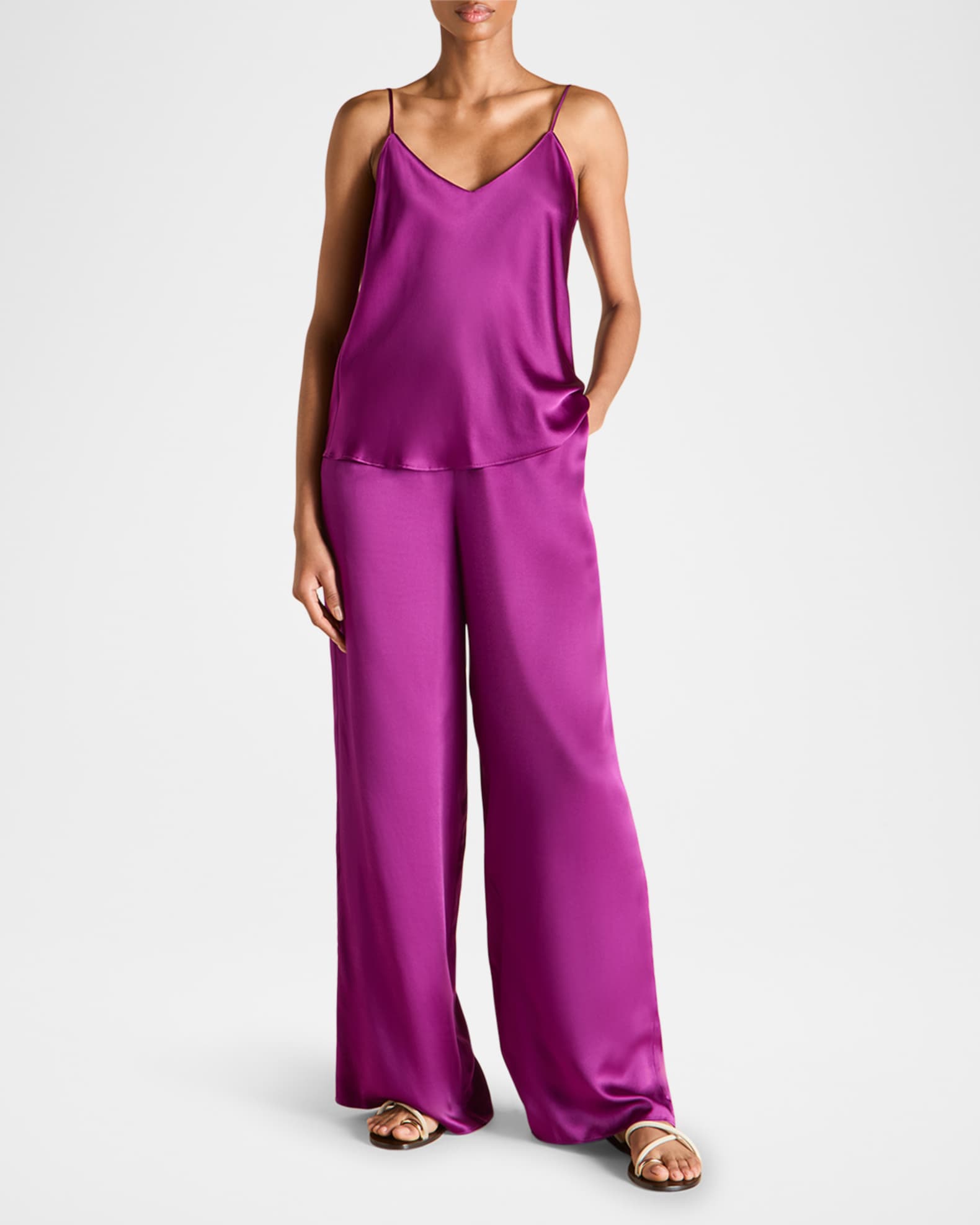 Bliss Wide-Leg Silk Satin Cami Pajama Set 1