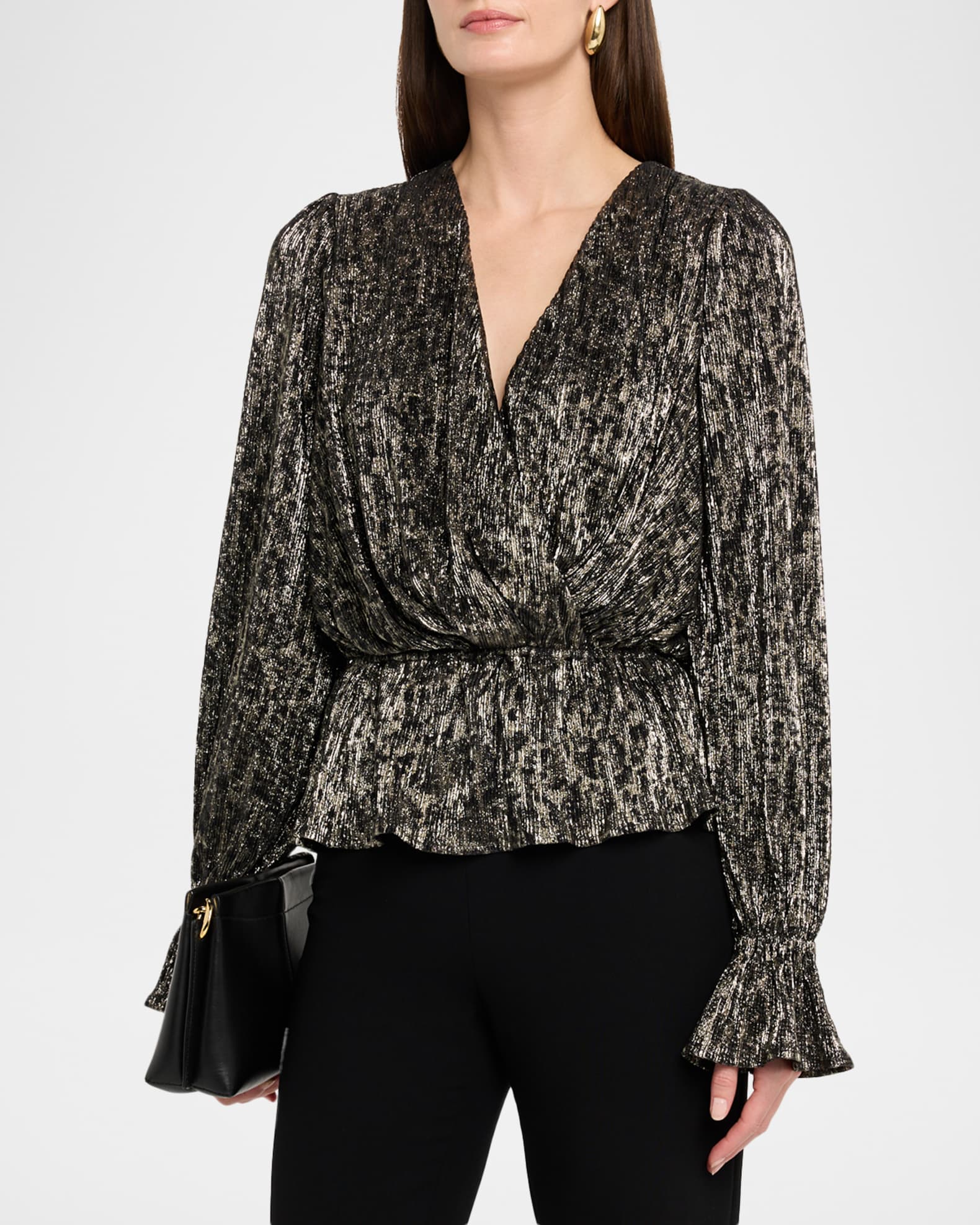 Blouse En Soie Ramy Brook Femme - épaule Froide, Manches Plissées, Taille S, Grise