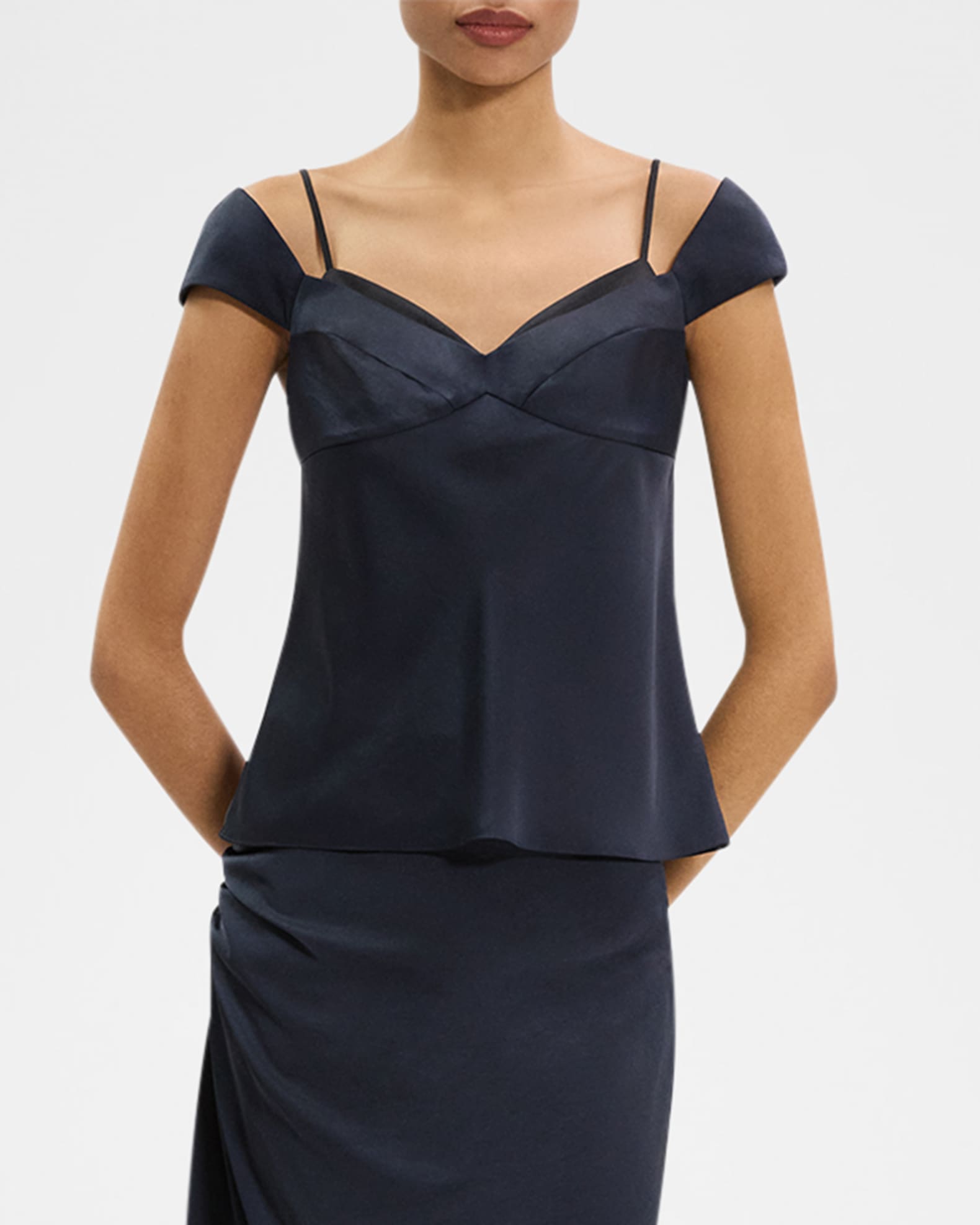 トップス theory luxe Marvine Camila Blouse 40 Theory Cap-Sleeve Modern Silk Georgette Blouse | Neiman Marcus