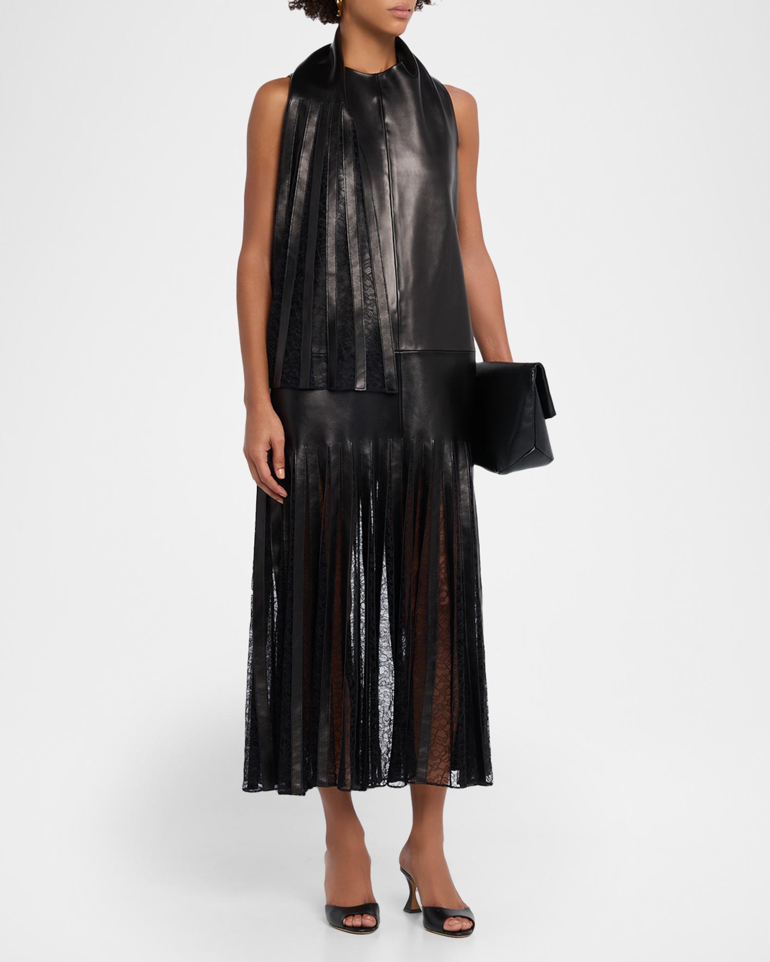 brandon maxwell leather dress The Blythe Lace-Inset Scarf-Neck Maxi In Black SOLD-OUT
