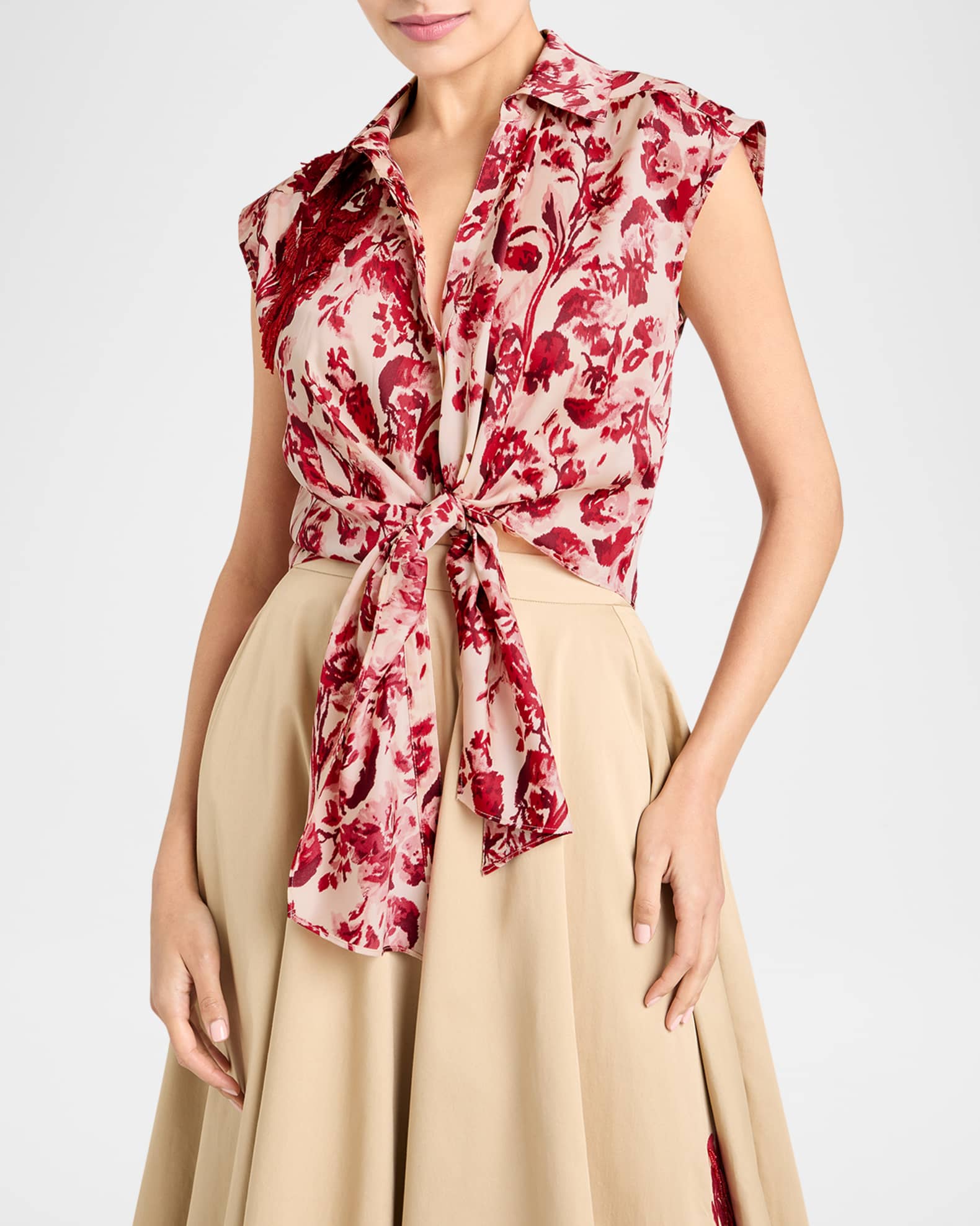 Cinq a Sept Marianna Floral Ribbons Tie Top | Neiman Marcus