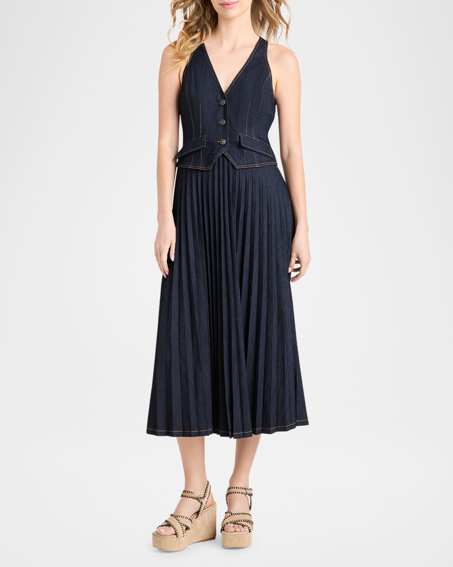 Esther Pleated Denim Midi Dress 1