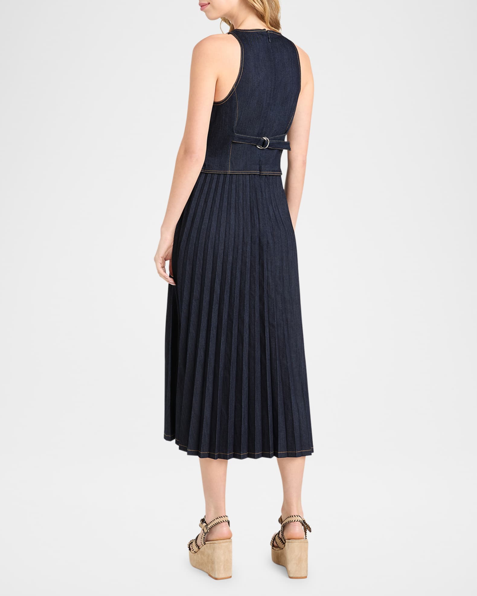 Cinq a Sept Esther Pleated Denim Midi Dress | Neiman Marcus