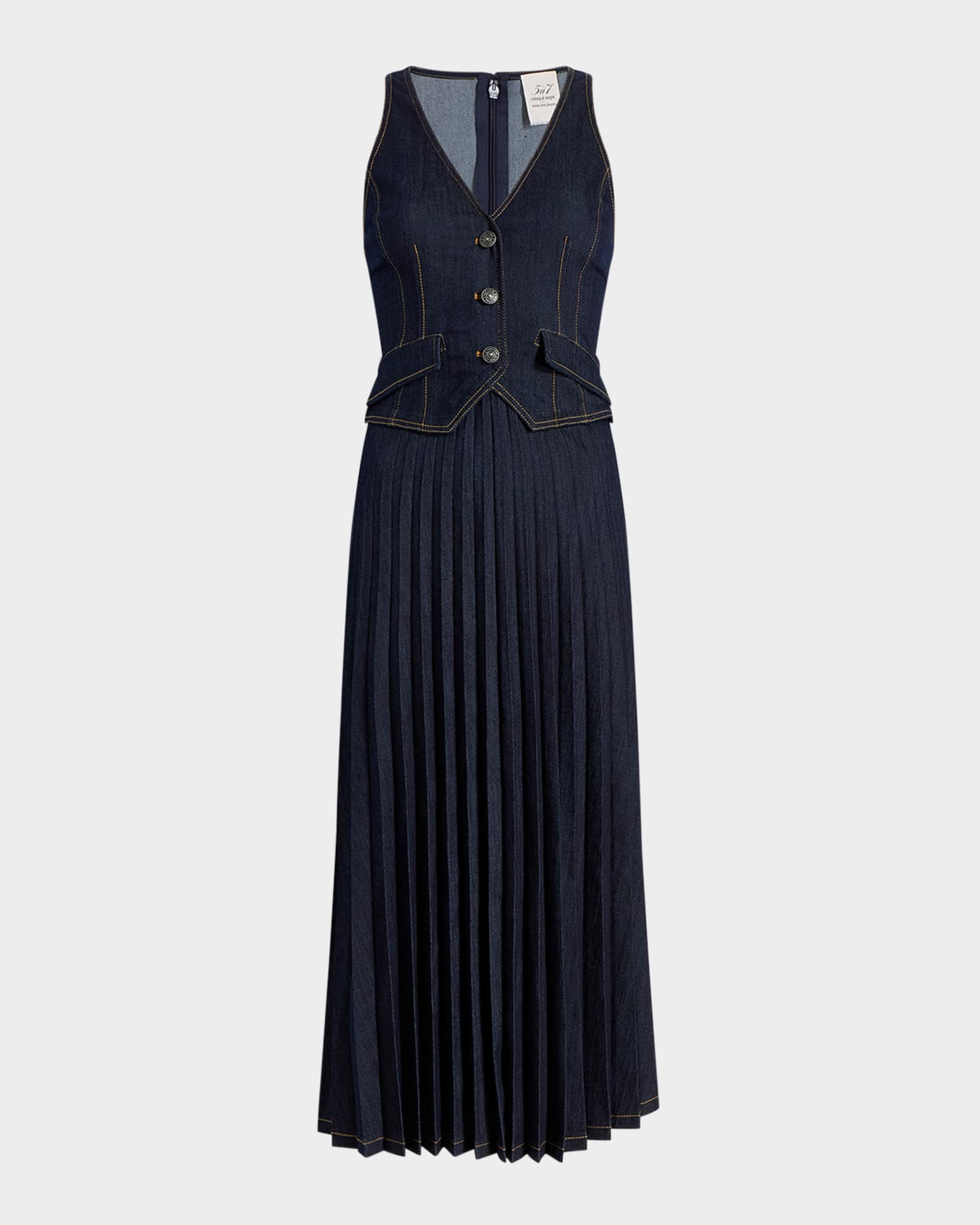 Esther Pleated Denim Midi Dress 0