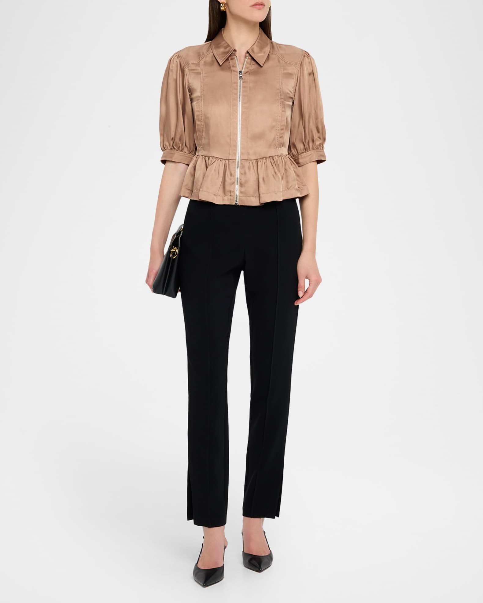 Cinq a Sept Daphne Puff-Sleeve Peplum Jacket | Neiman Marcus