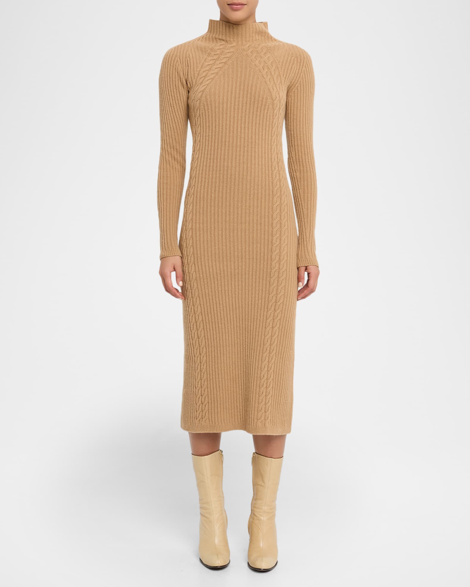 Max Mara Zelanda Funnel-Neck Wool-Cashmere Midi Dress | Neiman Marcus