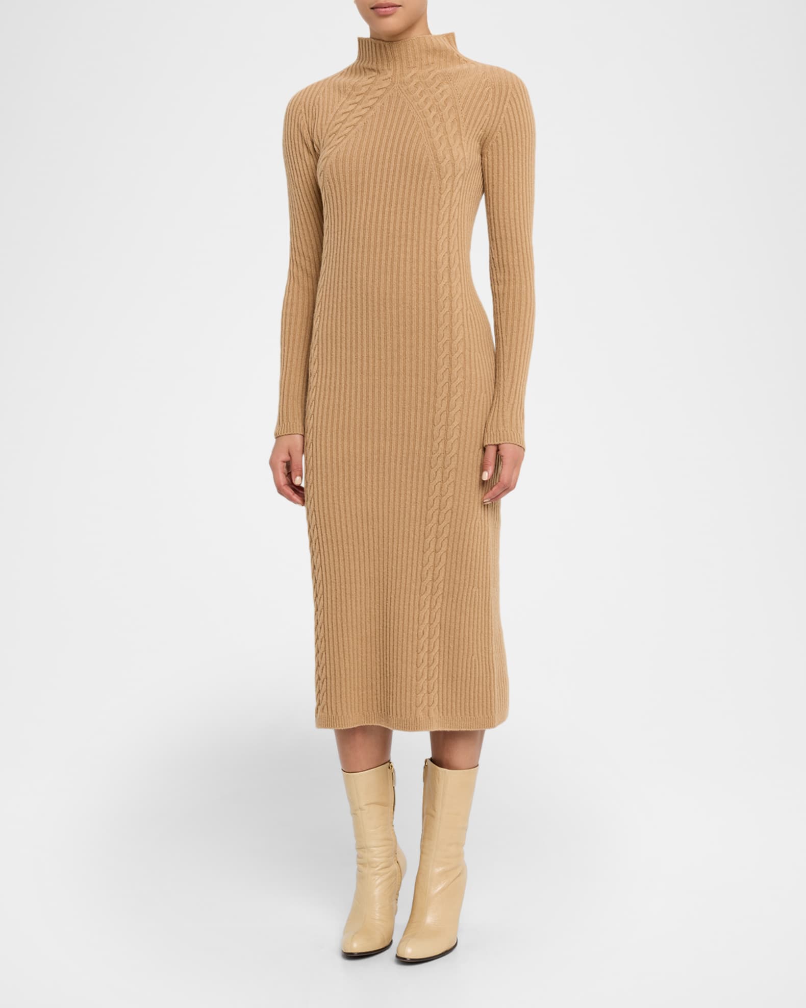 Max Mara Zelanda Funnel-Neck Wool-Cashmere Midi Dress | Neiman Marcus