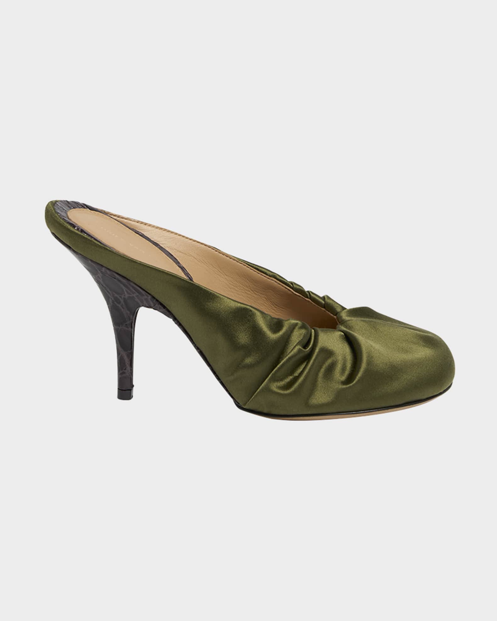 Dries Van Noten Ruched Satin Mules | Neiman Marcus