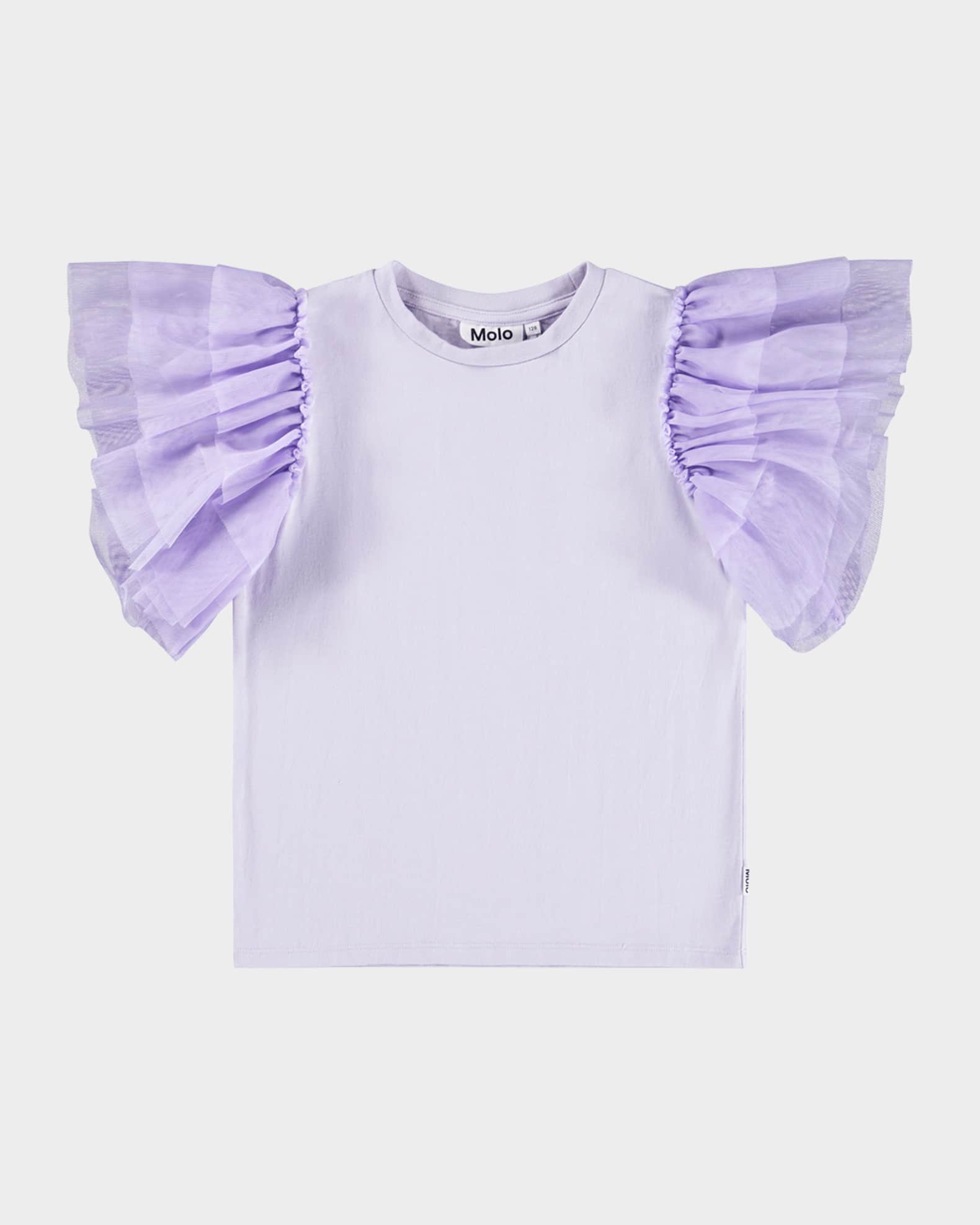 Girl's Robyn Tulle-Sleeve Cotton T-Shirt, Size 4-6 0