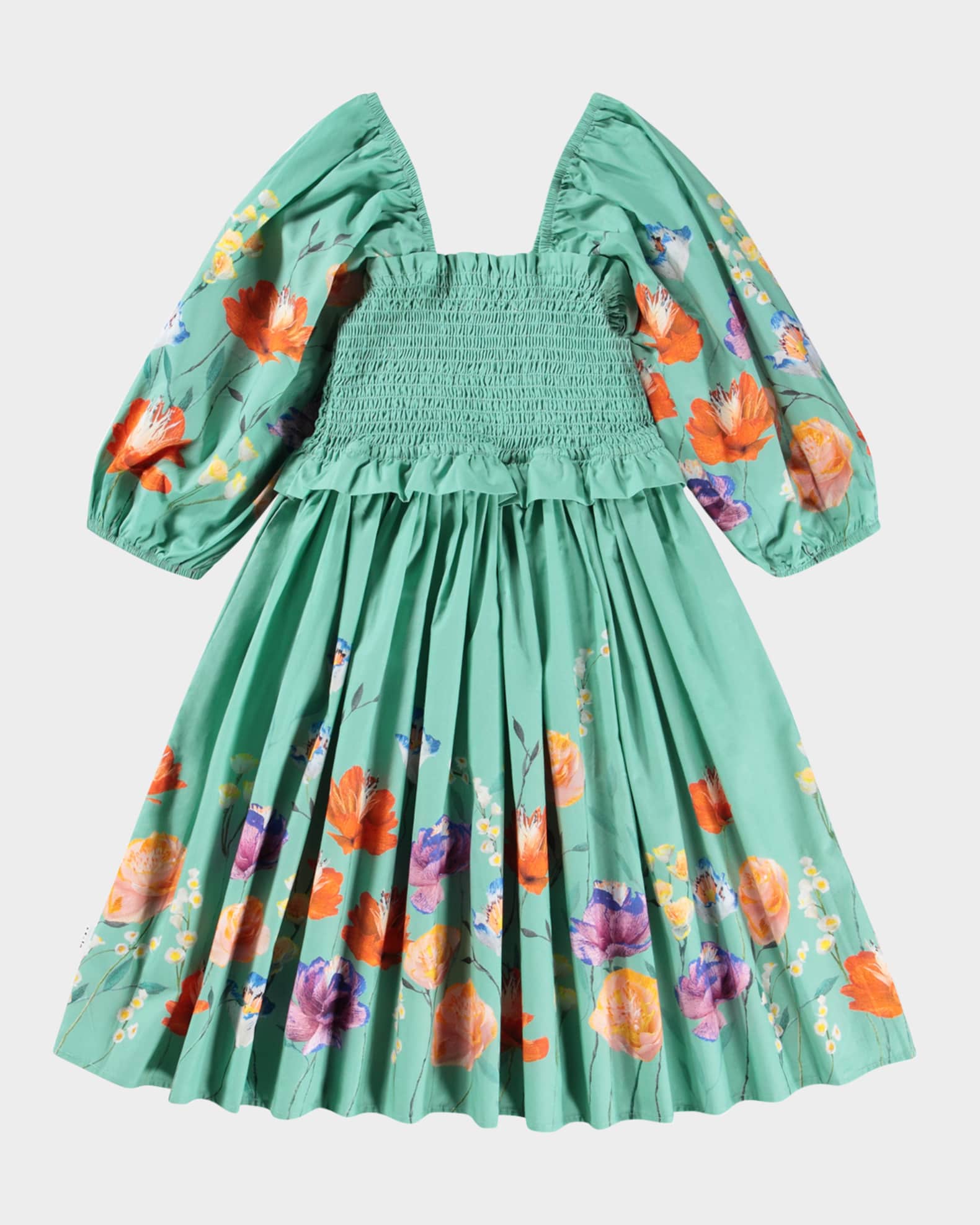 Girl's Chipie Smocked Floral Cotton Puff-Sleeve Dress, Size 3T-6 1