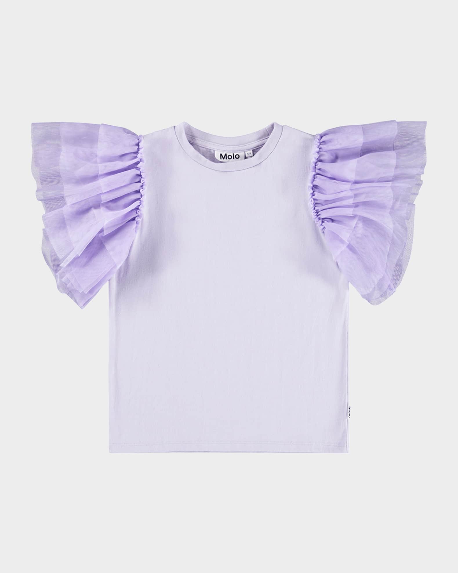 Girl's Robyn Tulle-Sleeve Cotton T-Shirt, Size 8-12 0