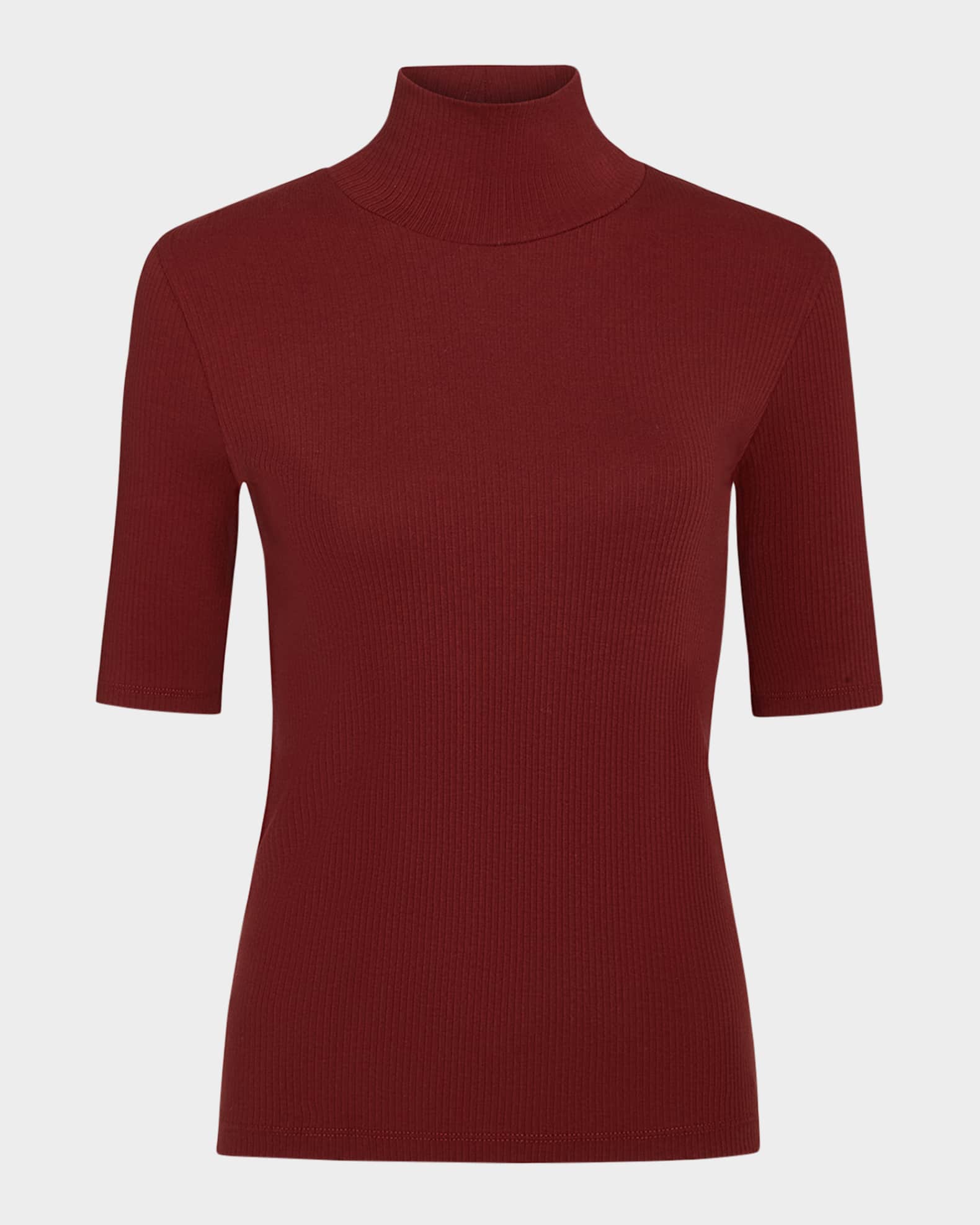 Ribbed Elbow-Sleeve Turtleneck Top 0