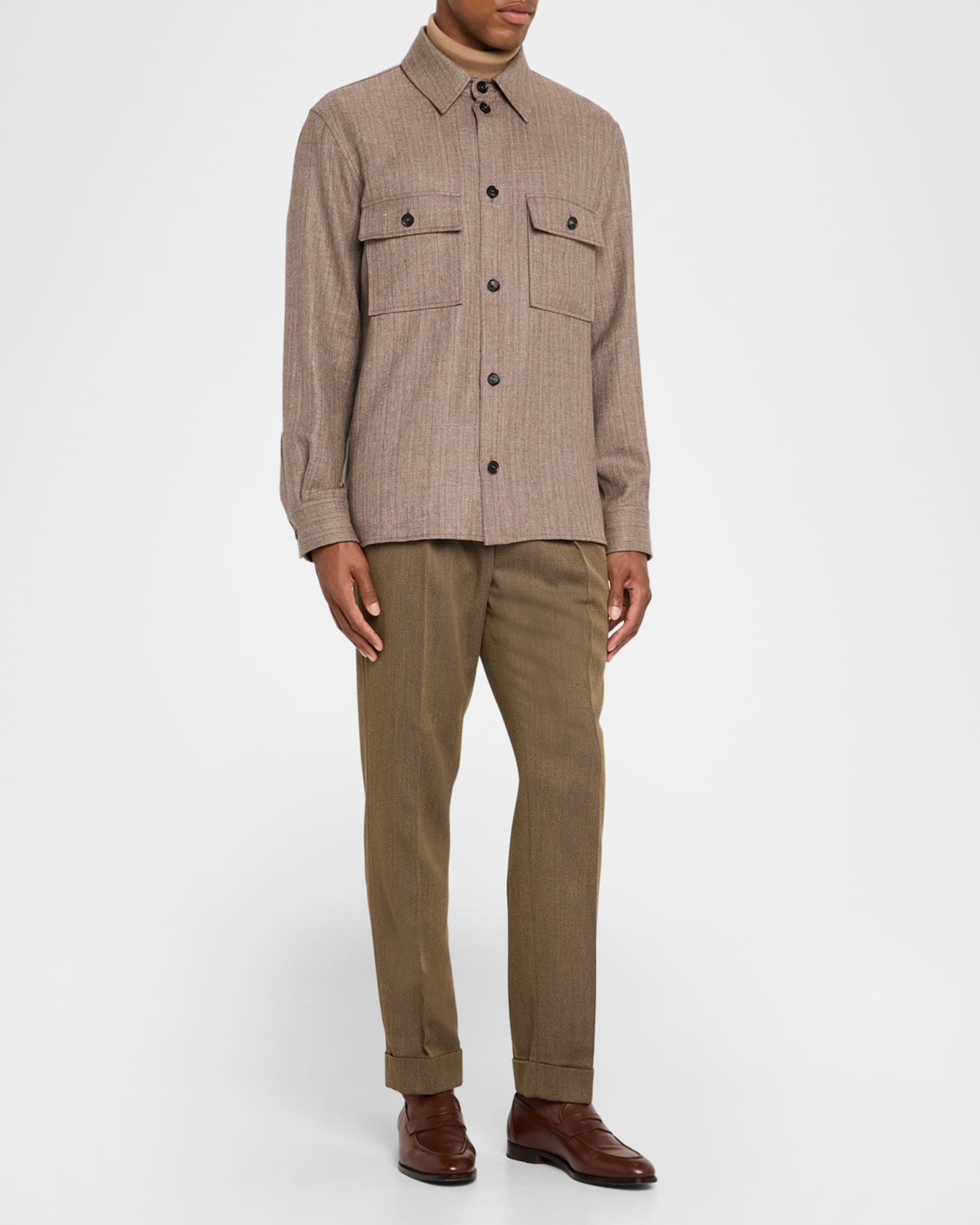 Loro Piana Men's Jim Wool and Linen Herringbone Overshirt