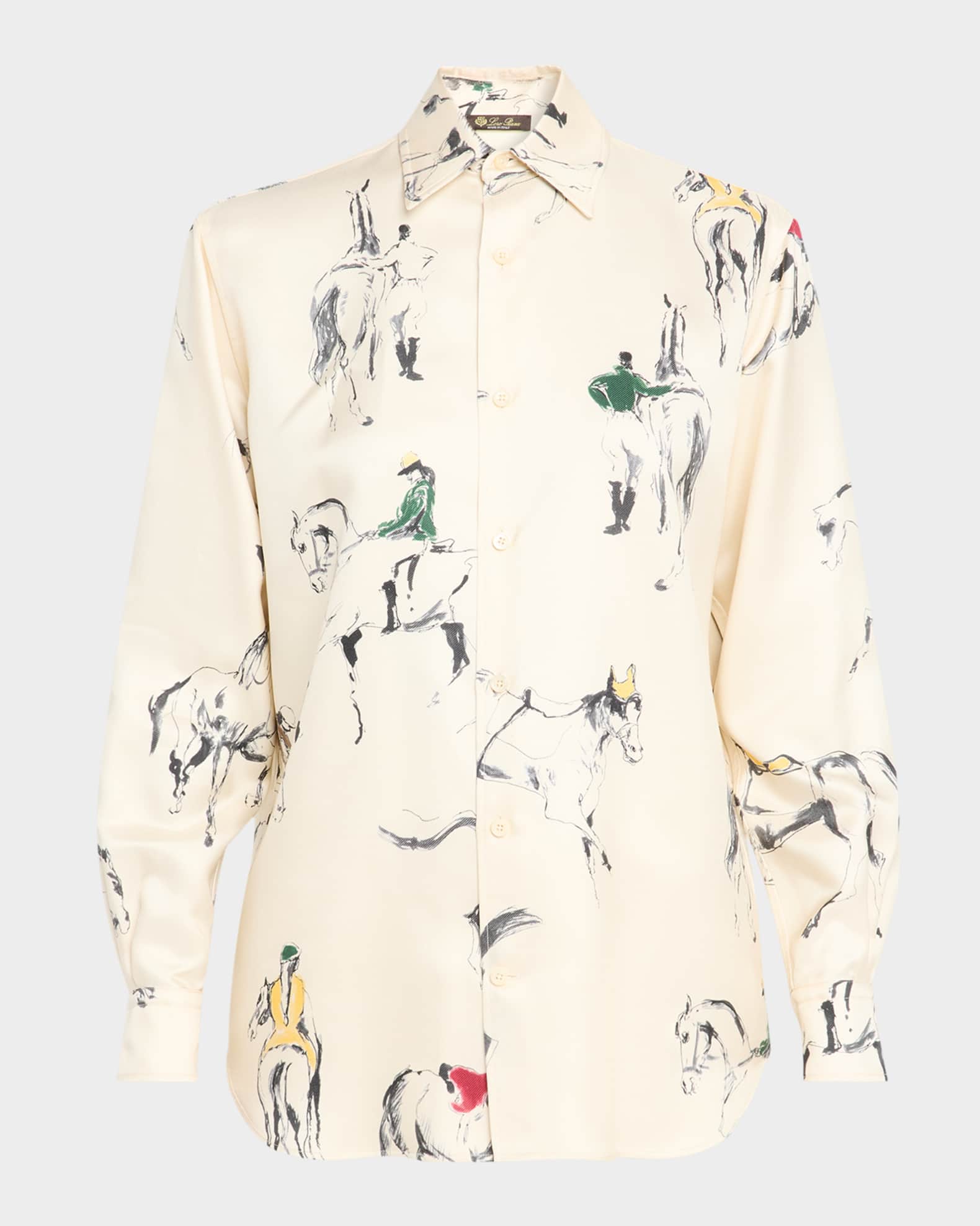 Loro Piana Thea Horse-Print Silk Button-Down Blouse | Neiman Marcus