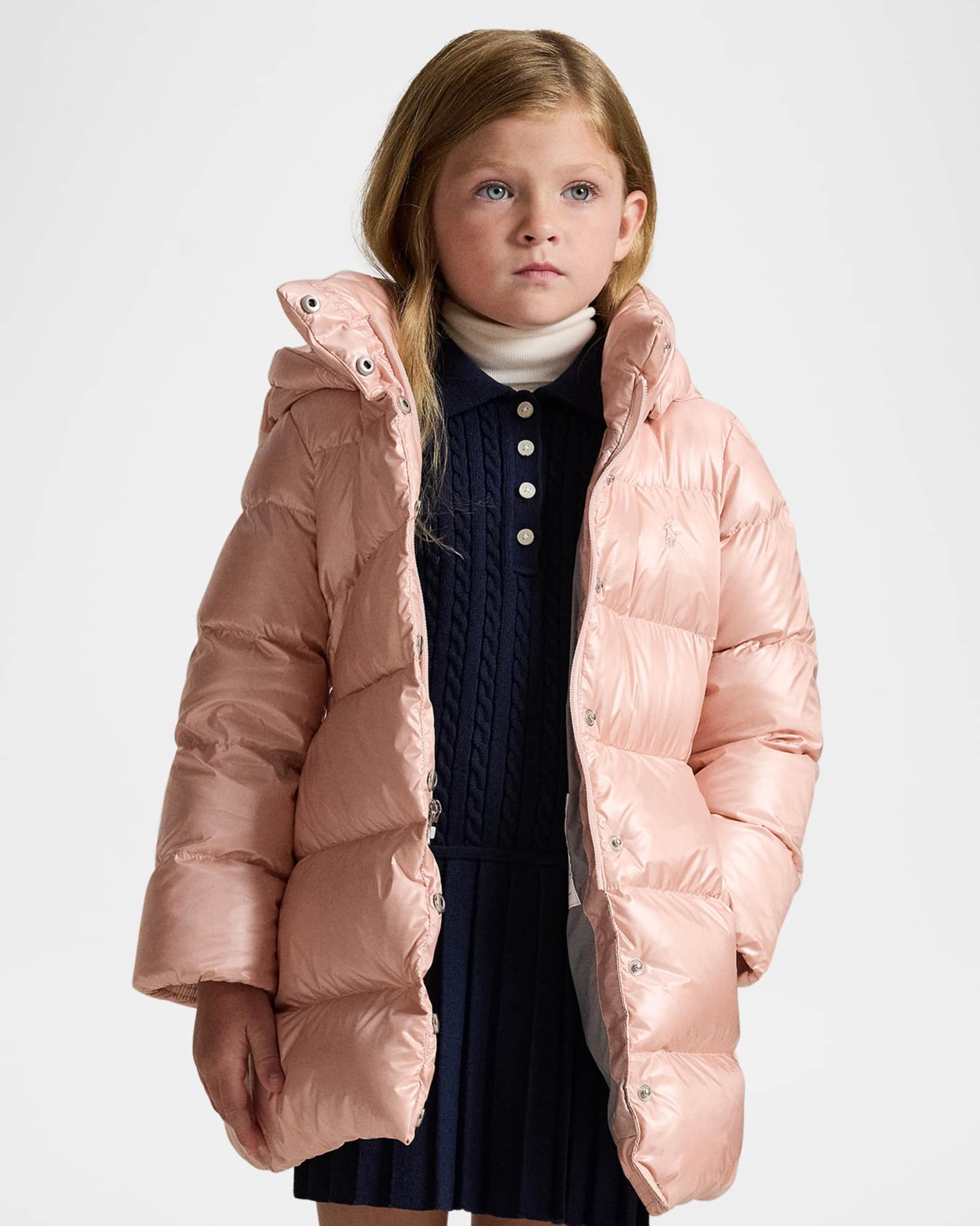 Girl's Celia Metallic Nylon Down Puffer Coat, Size 2-6X 1