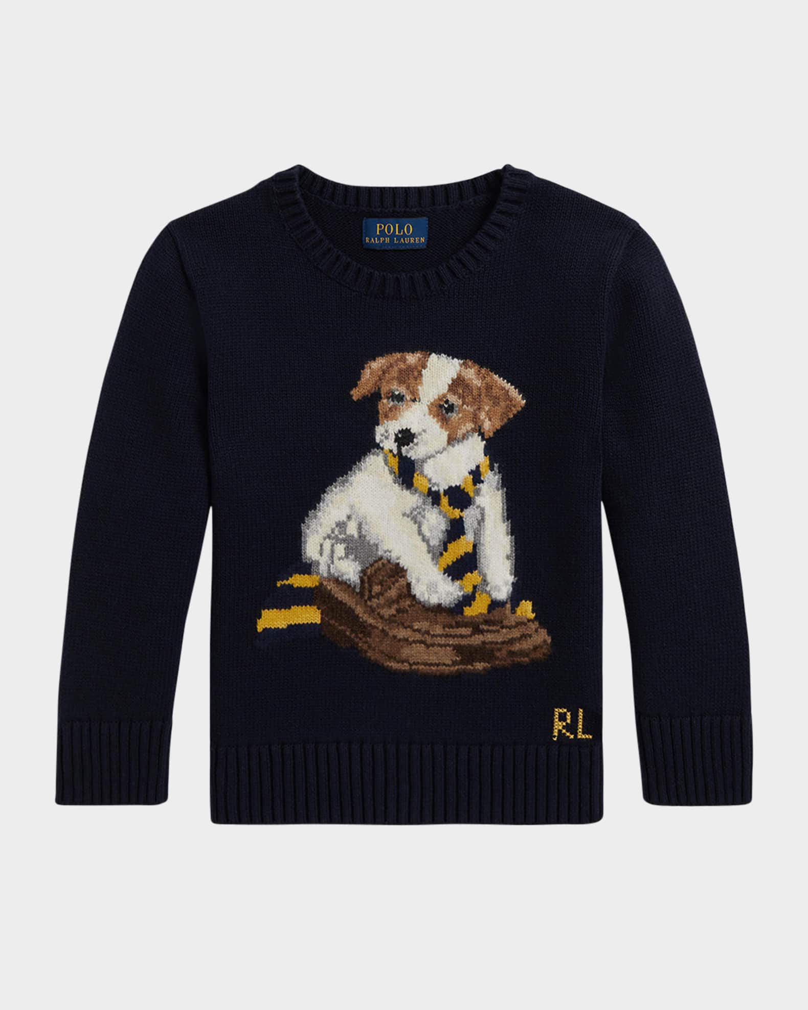 Ralph Lauren Childrenswear Boy's Dog Intarsia Knit Cotton Crewneck