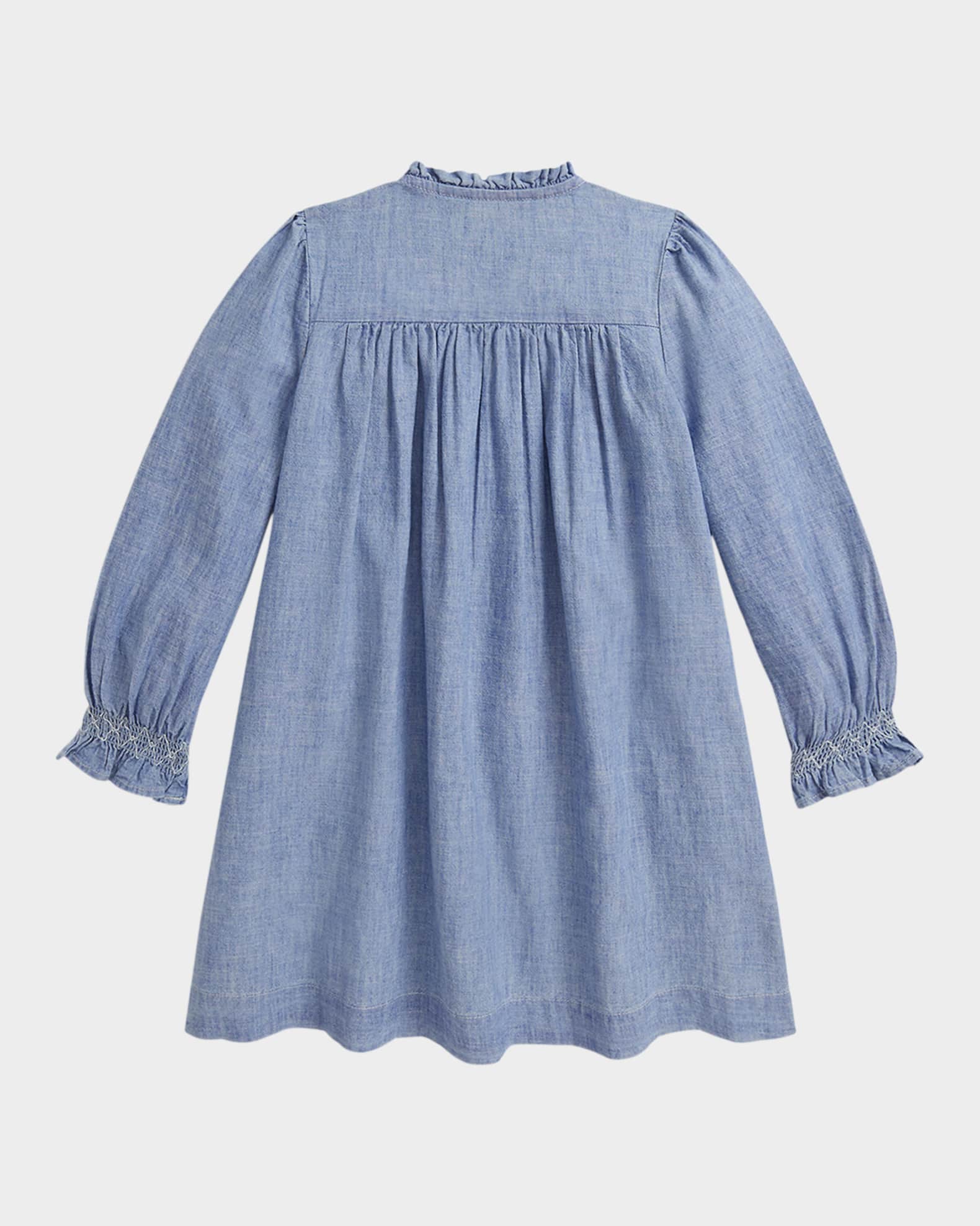 Girl's Smocked Cotton Chambray Babydoll Dress, Size 2-6X 1