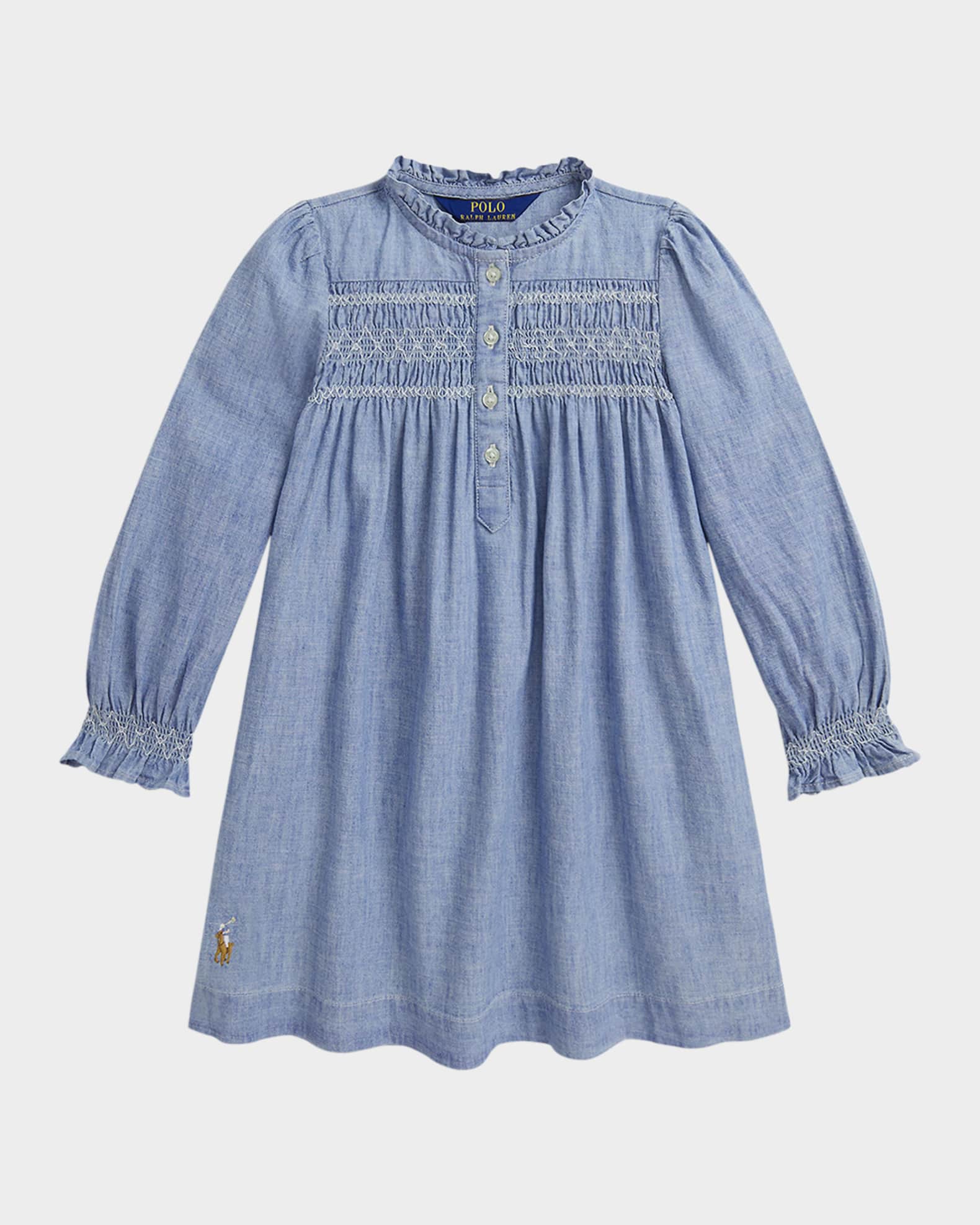 Girl's Smocked Cotton Chambray Babydoll Dress, Size 2-6X 0