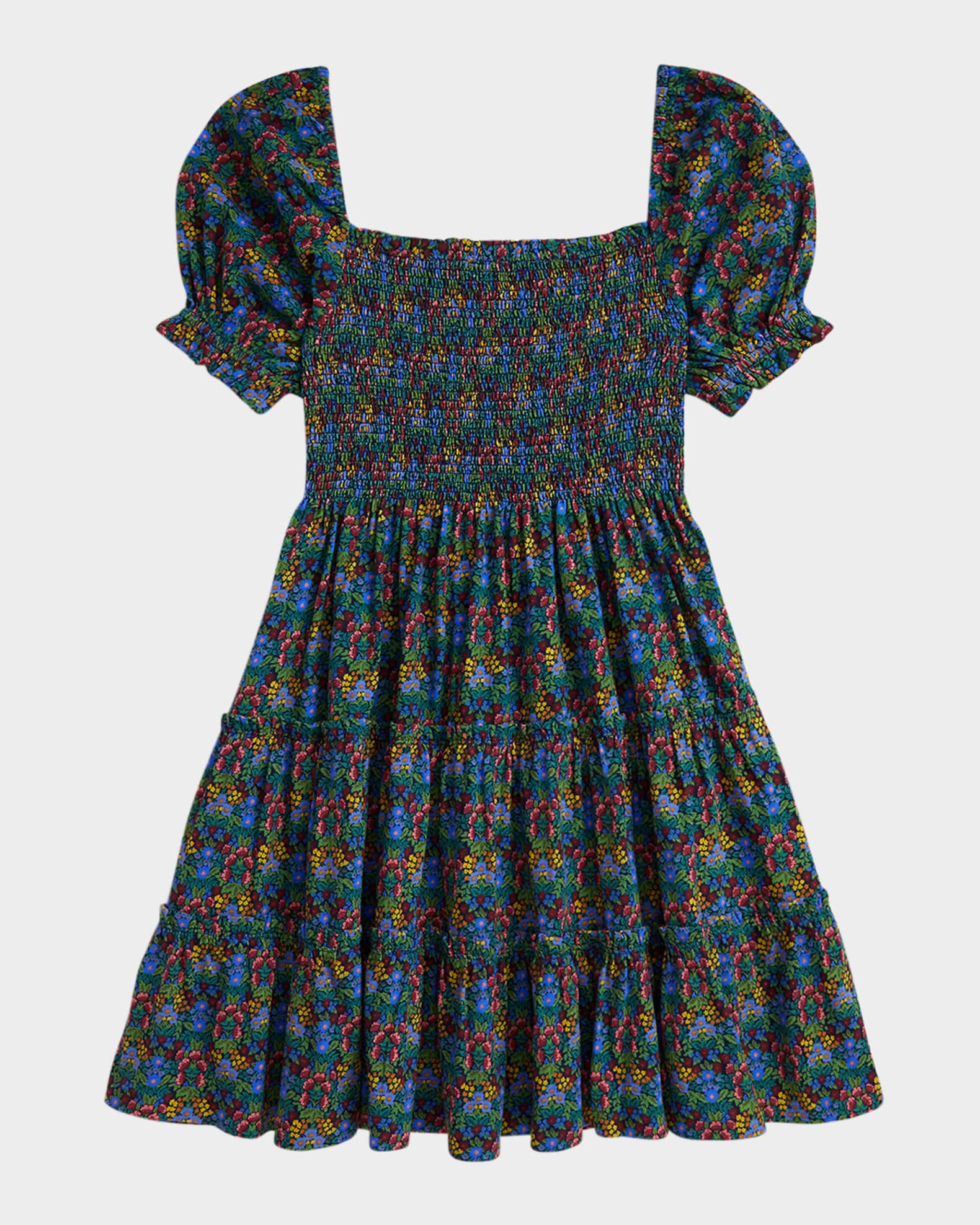 Girl's Smocked Floral Cotton Jersey Dress 1