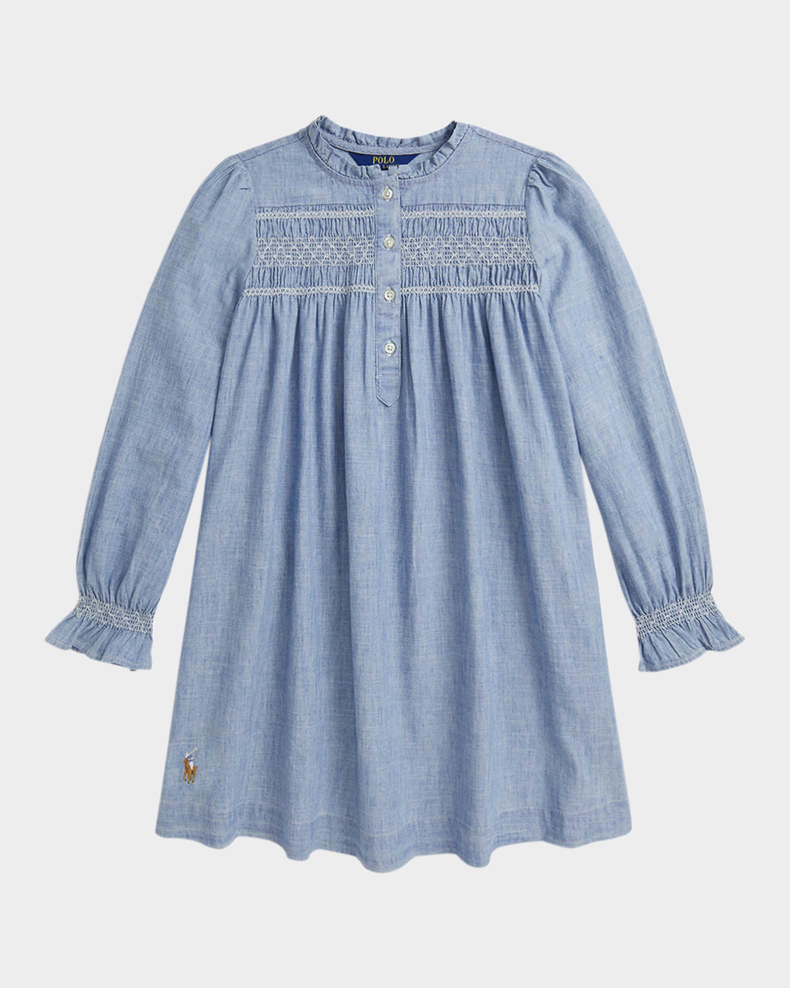Girl's Smocked Cotton Chambray Babydoll Dress, Size 7-14 0