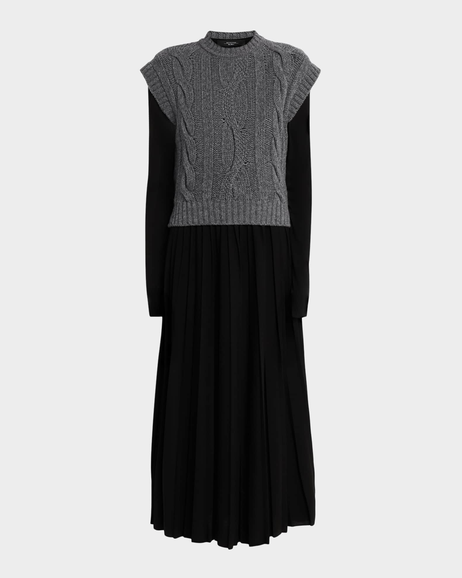 Weekend Max Mara Cable-Knit Vest & Pleated Jersey Midi Dress | Neiman ...