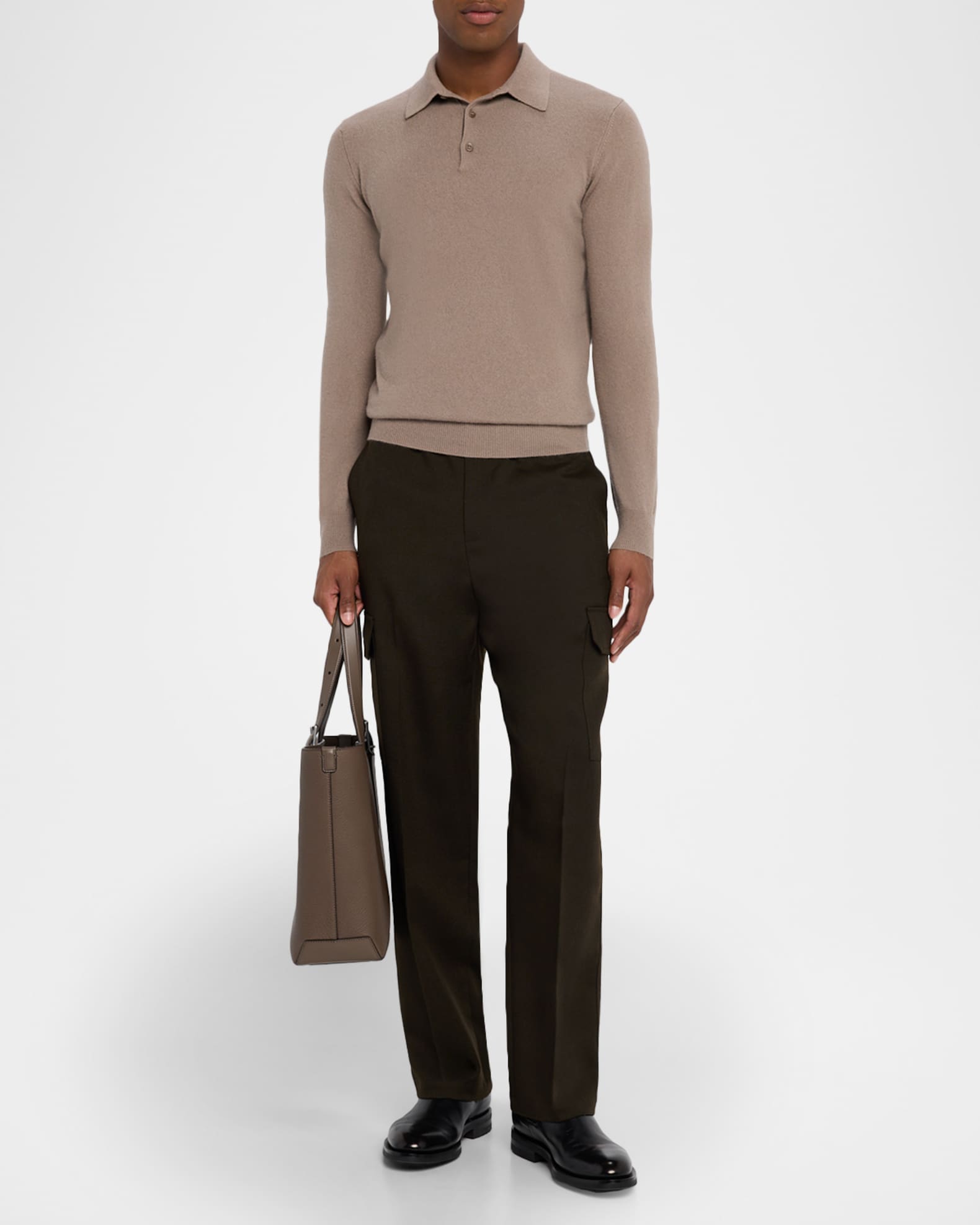 Men's Cashmere Long-Sleeve Polo Sweater | Neiman Marcus