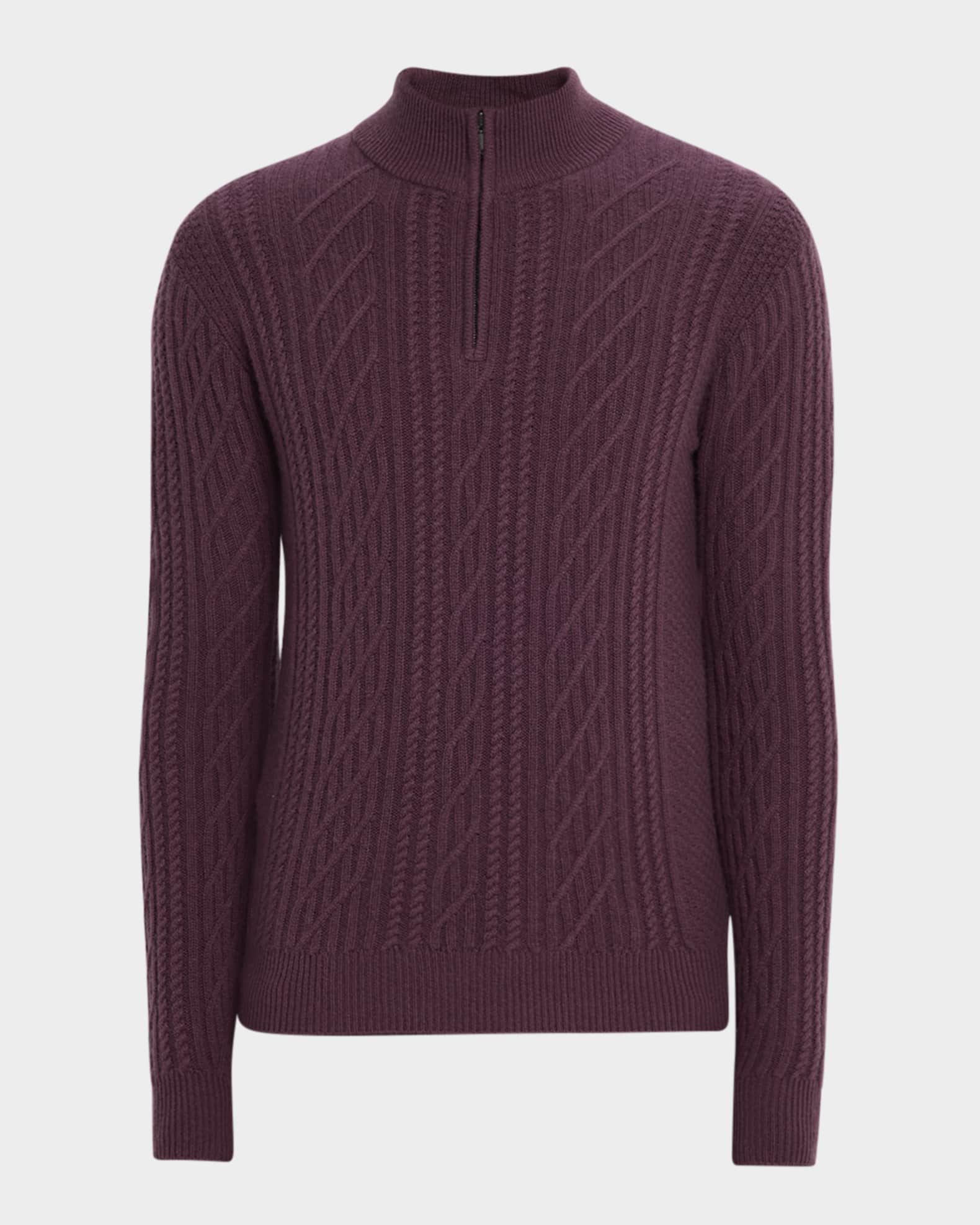 Neiman Marcus Men's Cable Knit Quarter-Zip Cashmere Sweater | Neiman Marcus