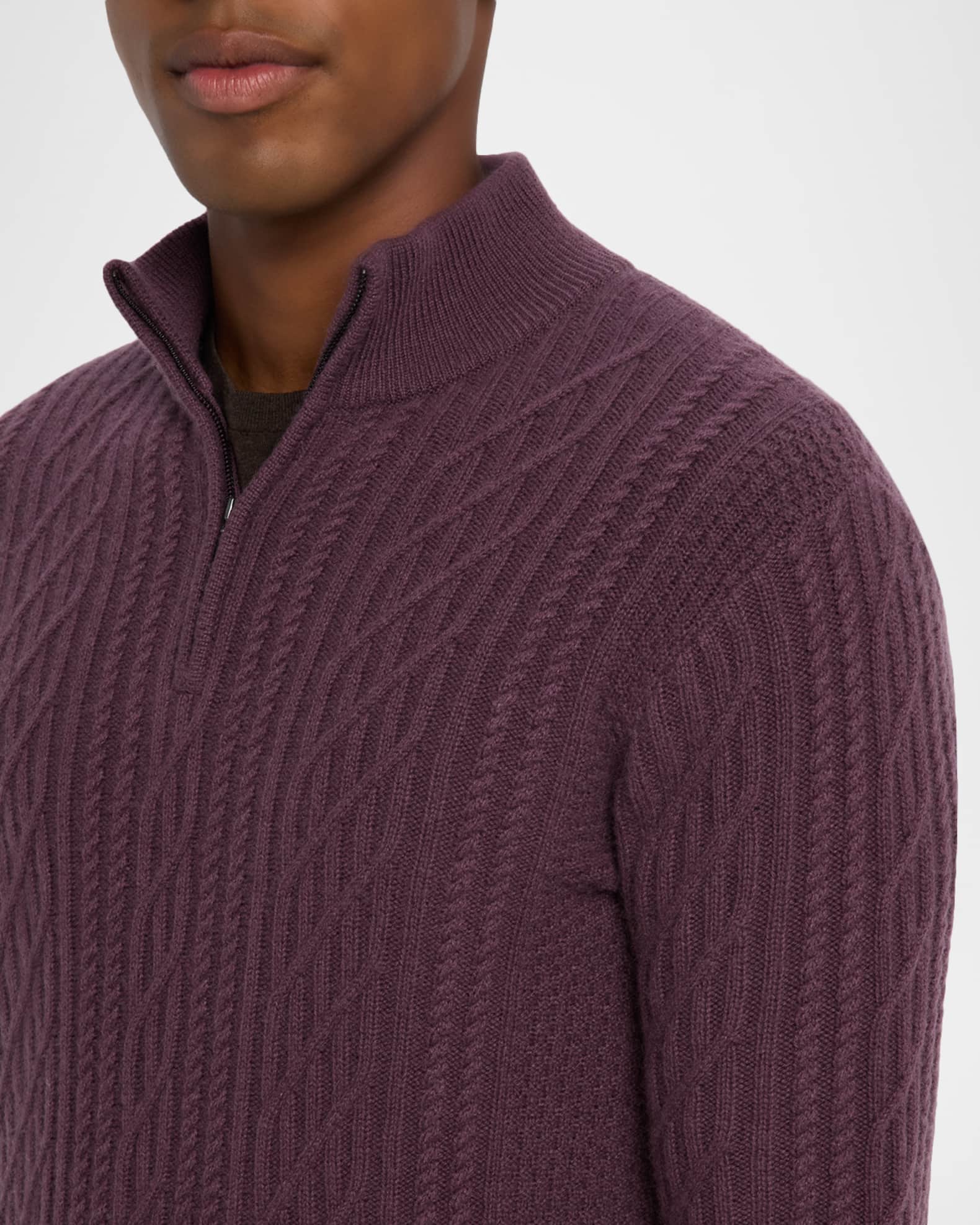 Men's Chanteclair Italian Extra Fine Merino Wool Quarter Zip Cable Sweater in Navy