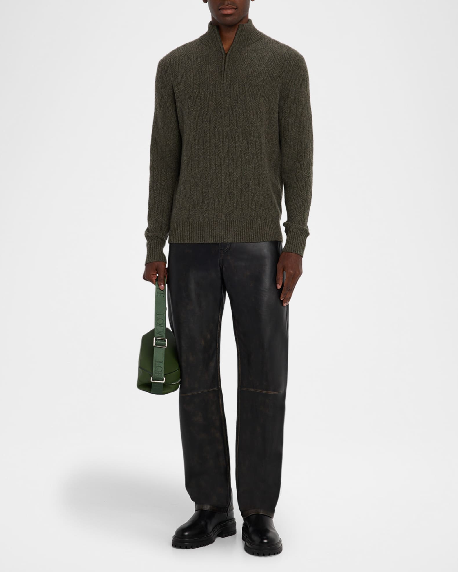 Men's Cashmere Arrow Stitch Quarter-Zip Sweater 1