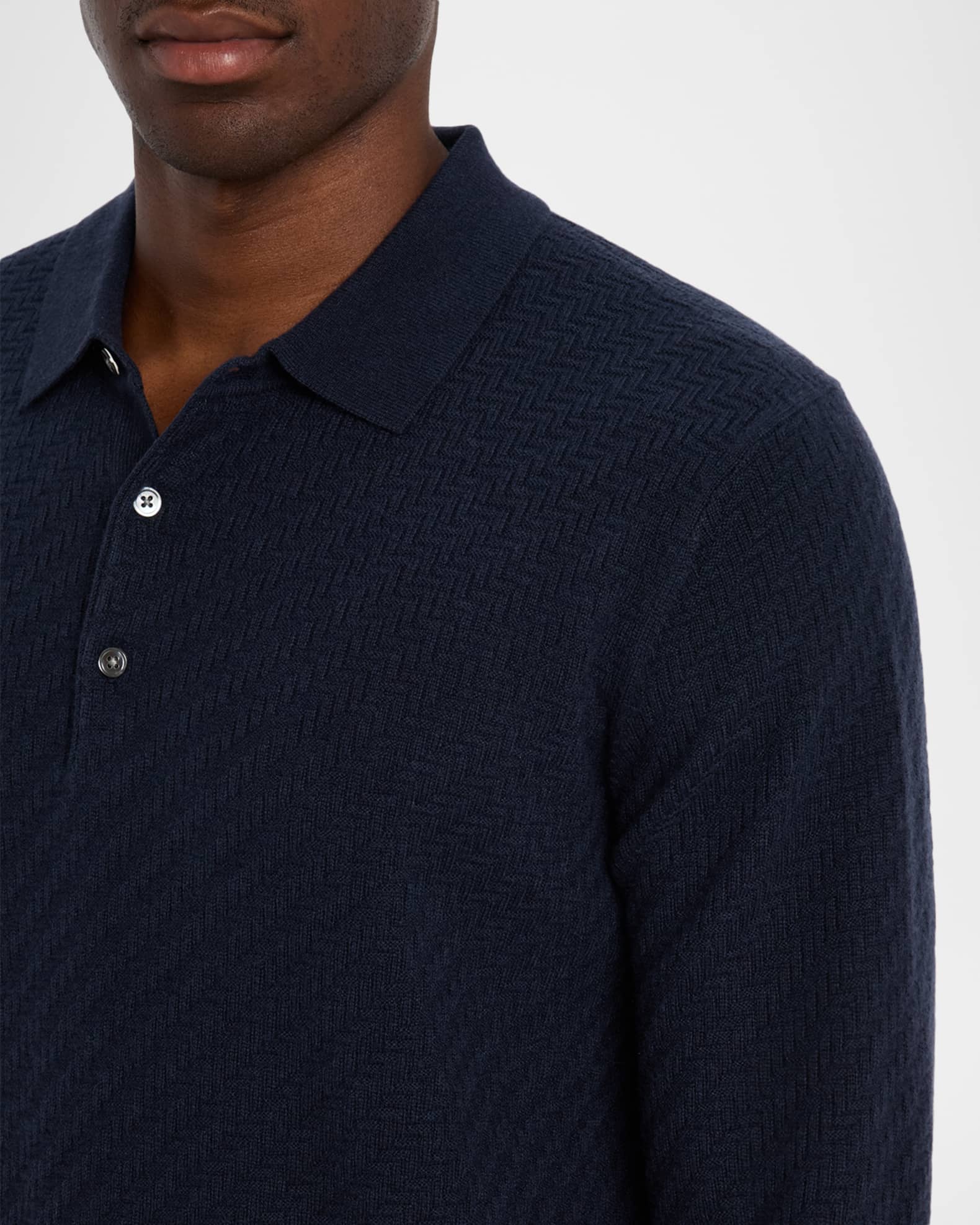 Neiman Marcus Men's Wool and Cashmere Zigzag Knit Polo Sweater