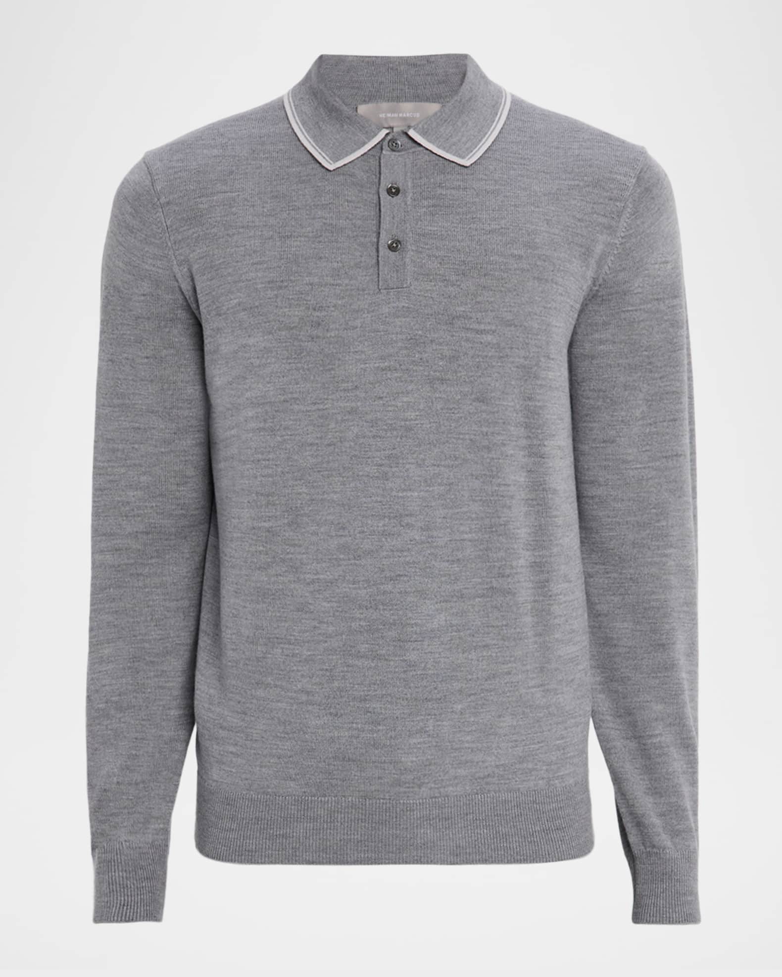 Men's Merino Wool Tipped-Collar Polo Sweater 0