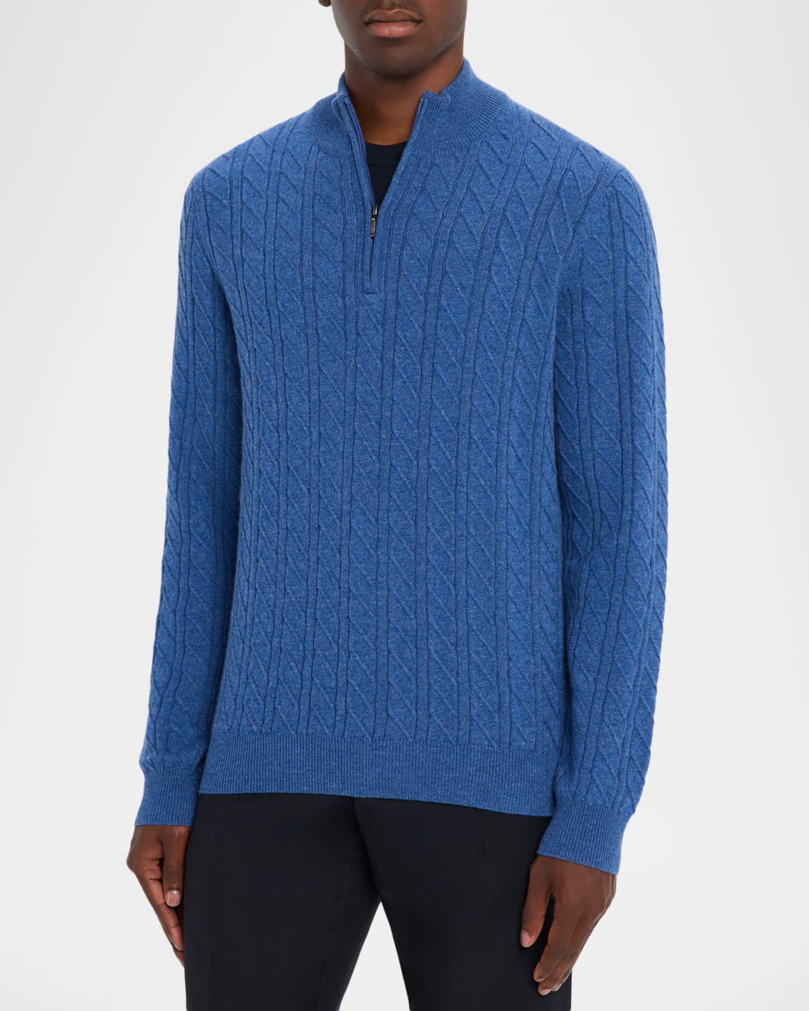 Neiman Marcus Men's Cashmere Cable Knit Quarter-Zip Sweater