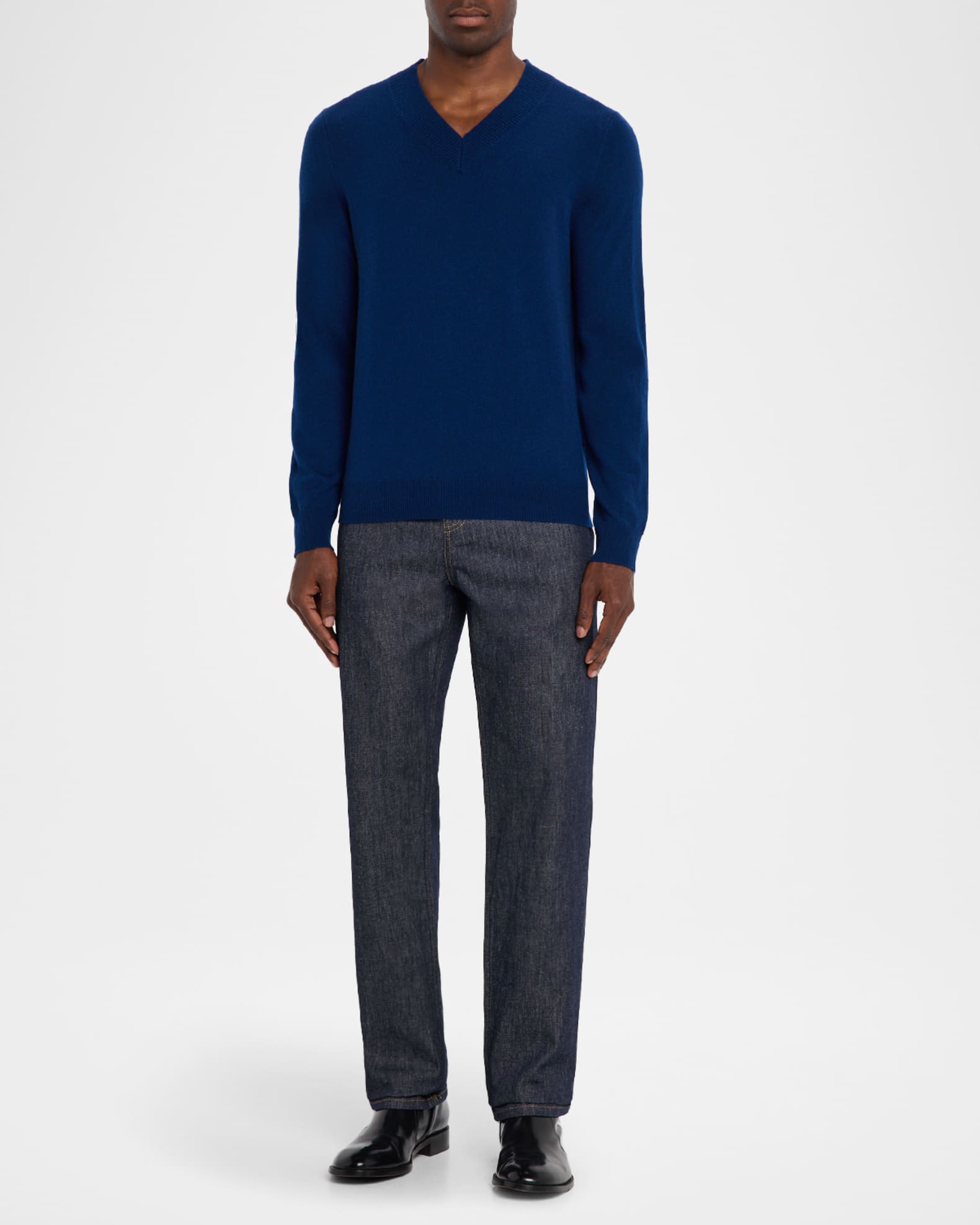 Men's Cashmere Knit Deep V-Neck Sweater 1