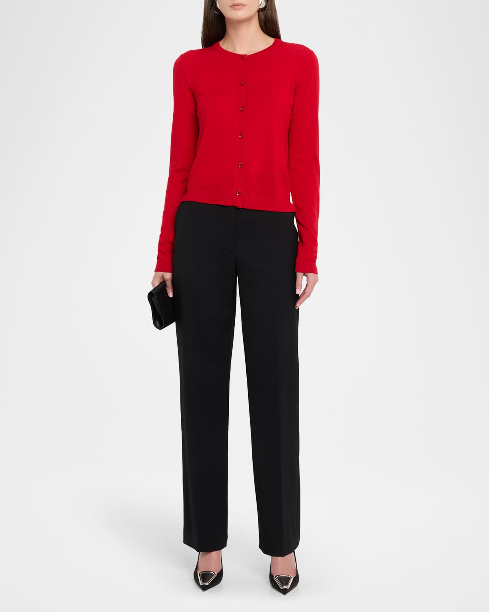 Long-Sleeve Merino Wool Crewneck Cardigan 1