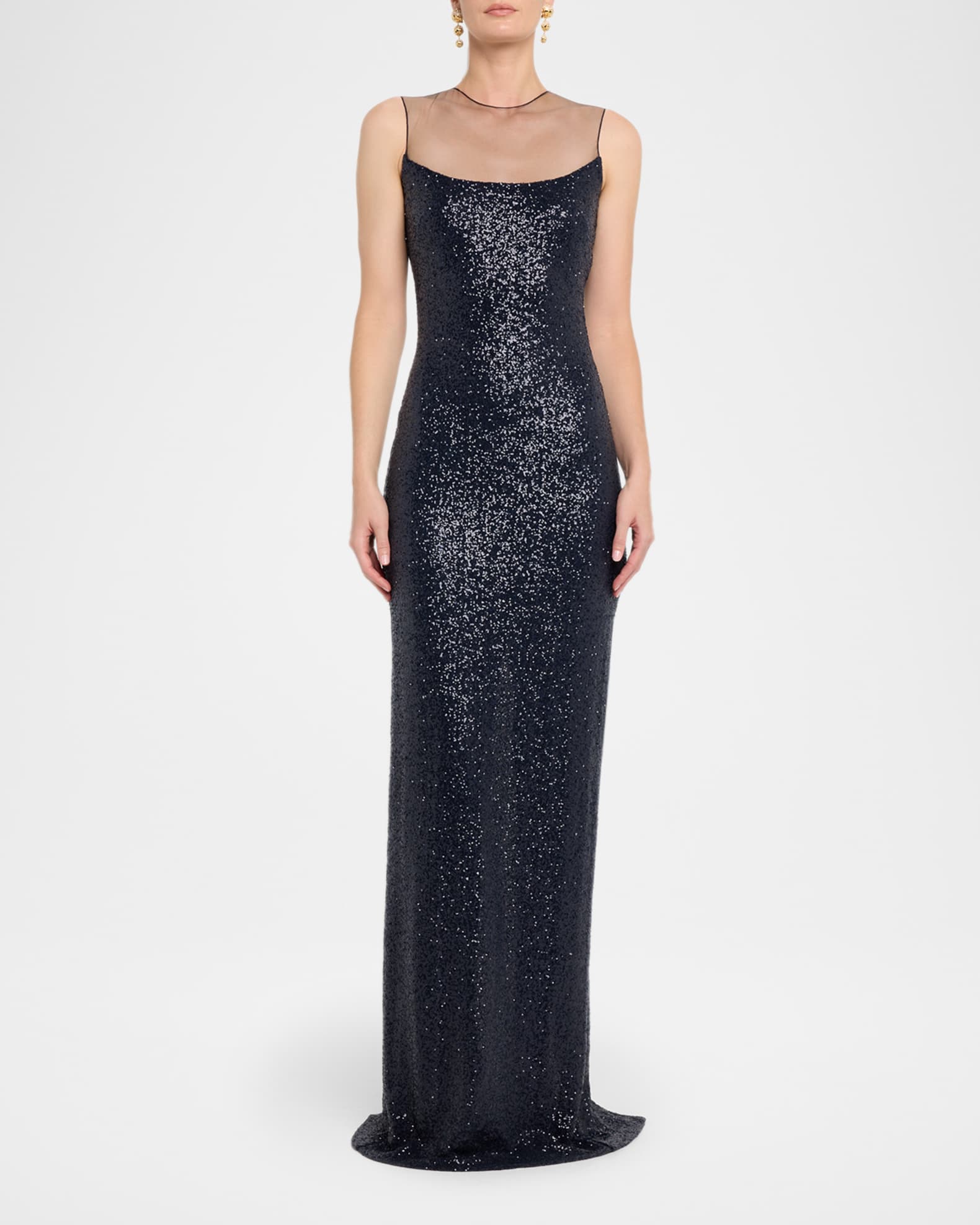 Sequined Illusion Column Gown 1
