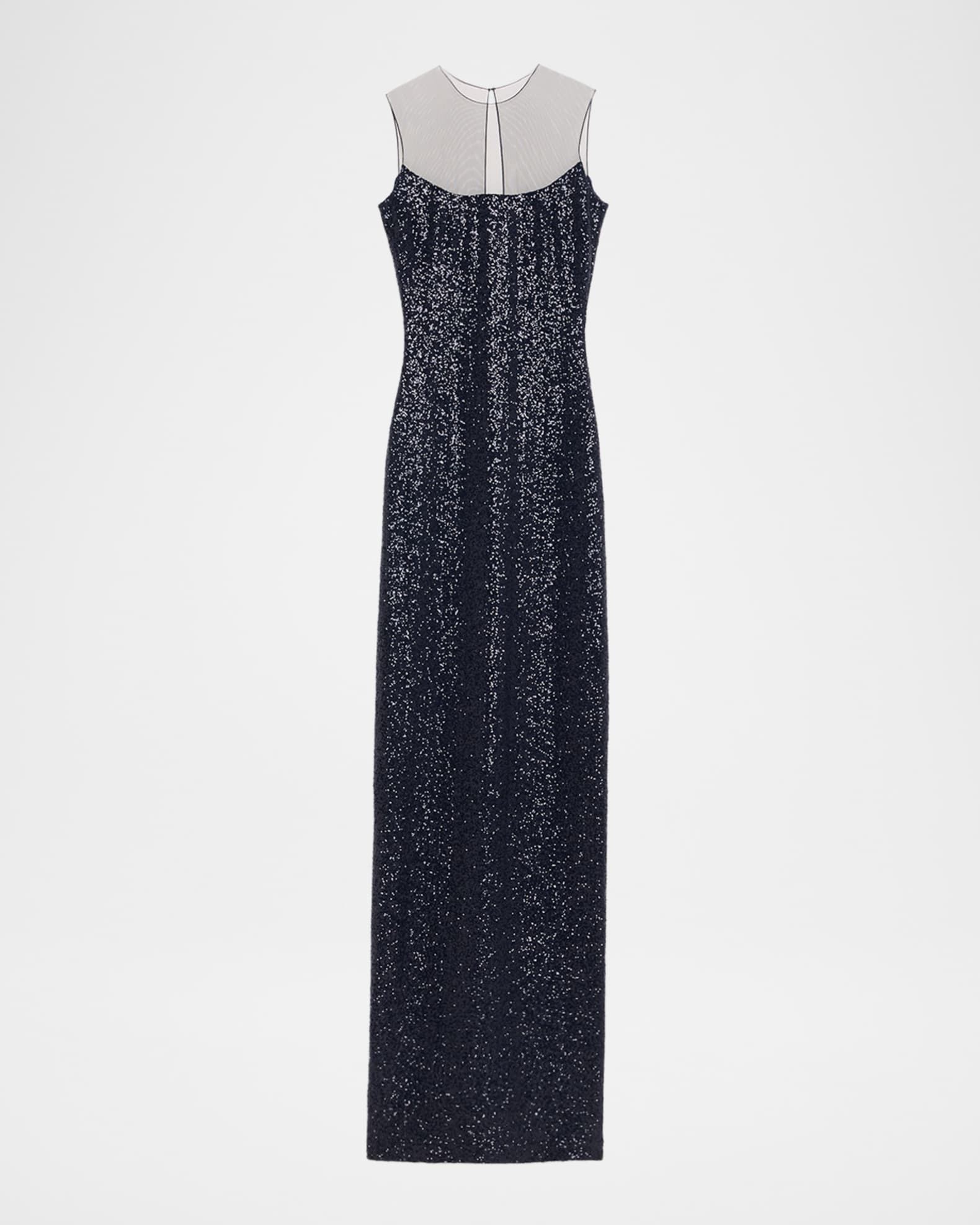 Sequined Illusion Column Gown 0