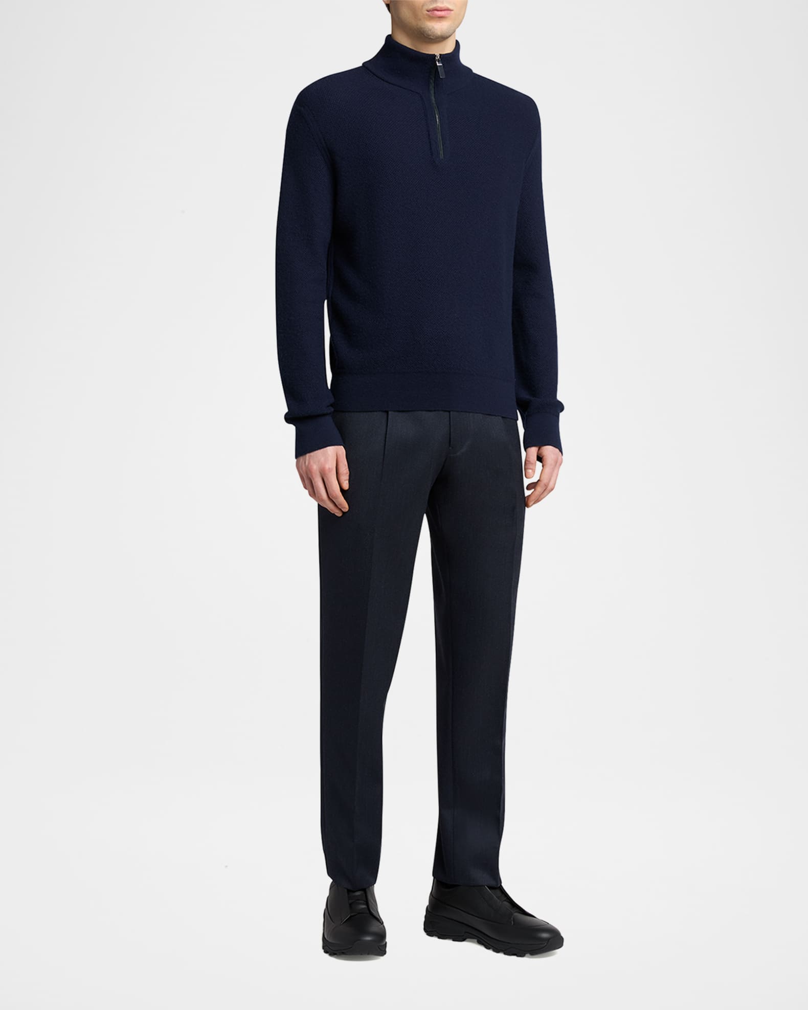 ZEGNA Men's Triple Stitch™ Monte Grained Leather Slip-On Sneakers