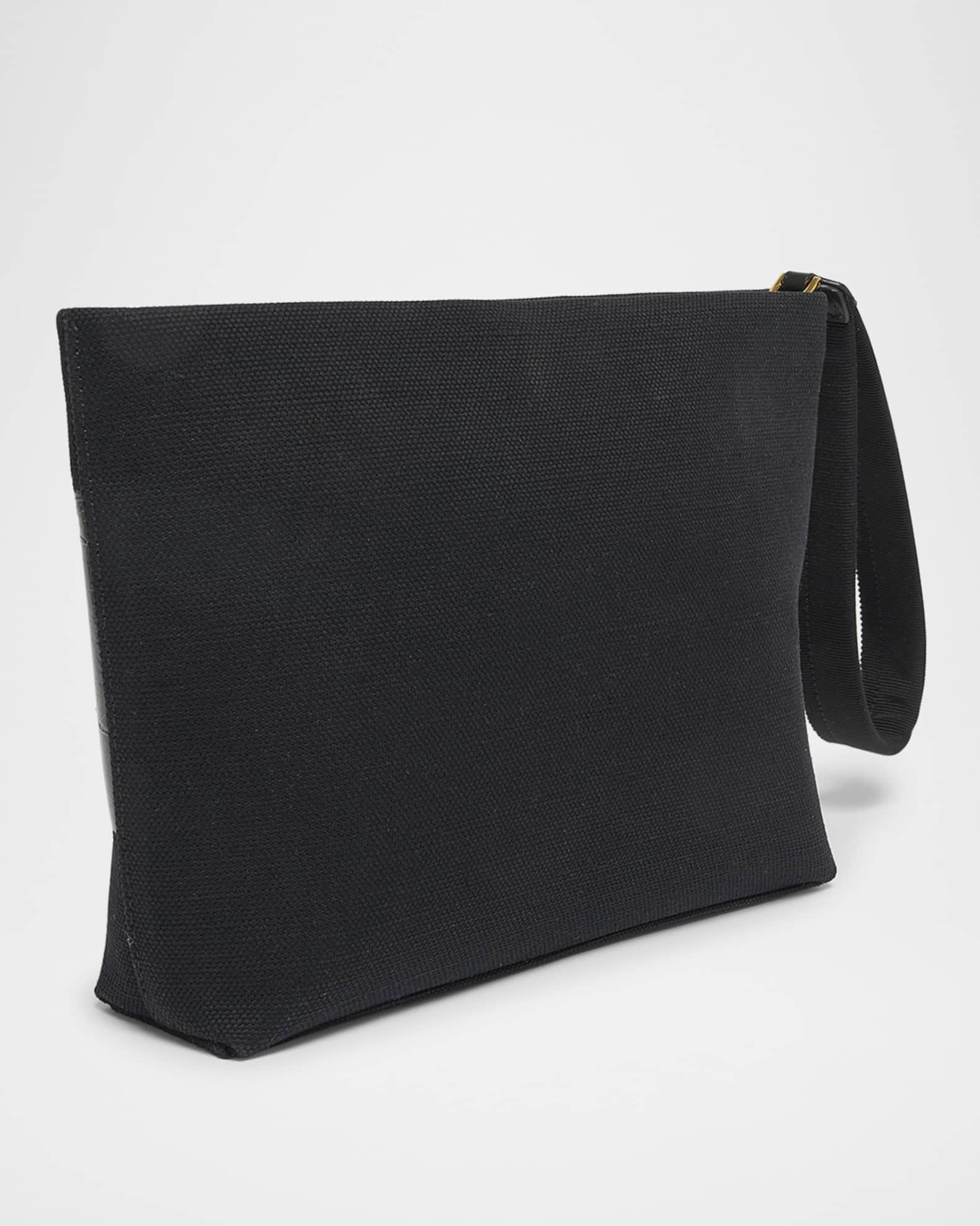 Givenchy Logo Tape Canvas Pouch with Wrist Strap | Neiman Marcus