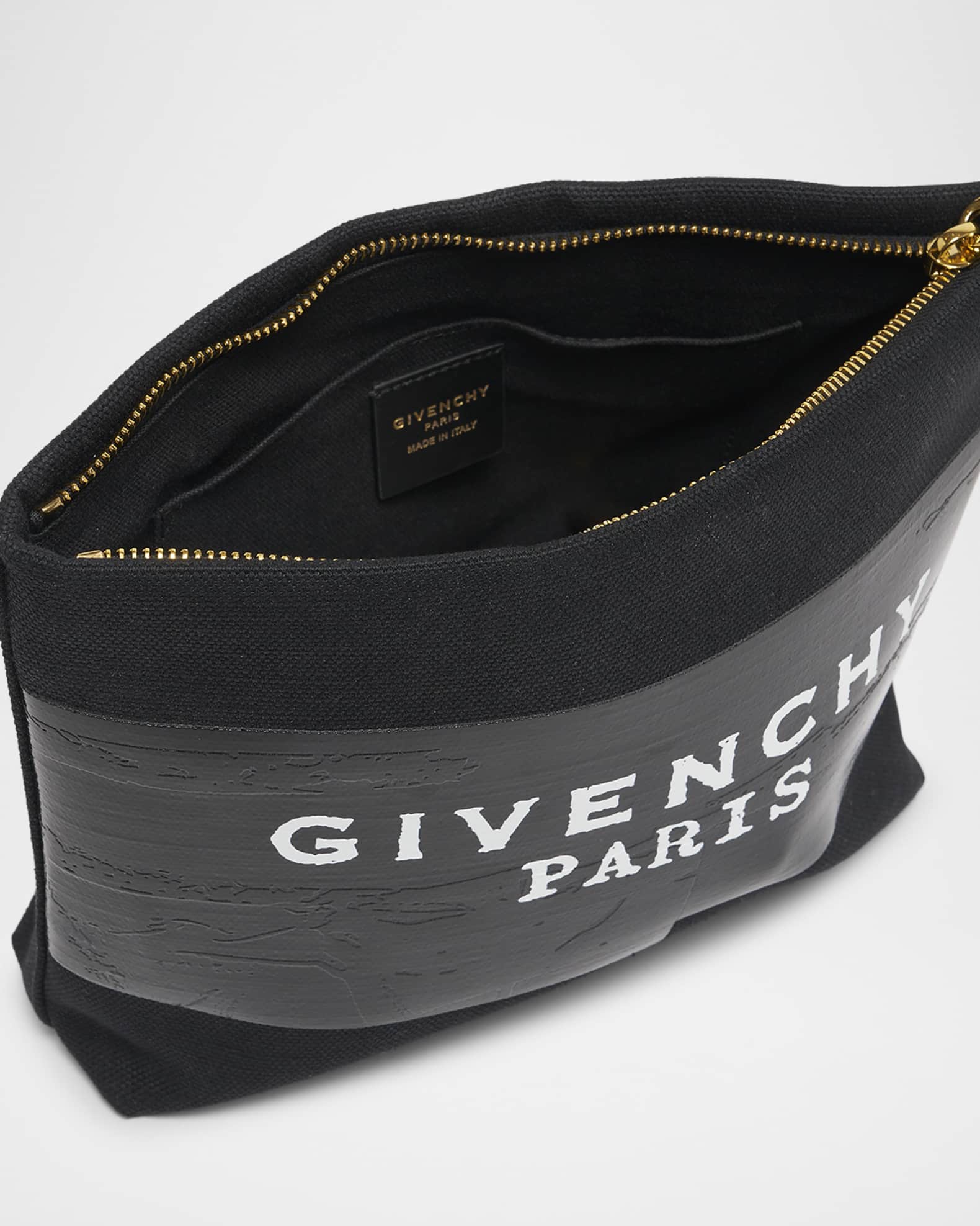 Givenchy Logo Tape Canvas Pouch with Wrist Strap | Neiman Marcus