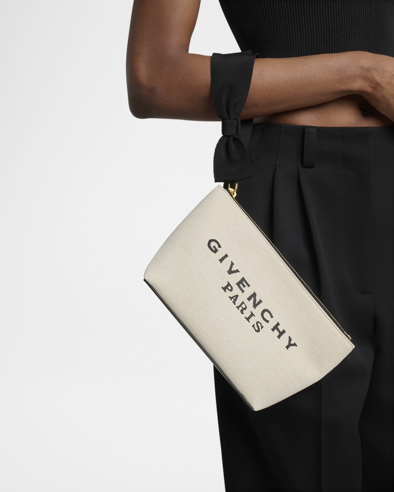 Givenchy Logo Canvas Pouch with Bow Strap | Neiman Marcus