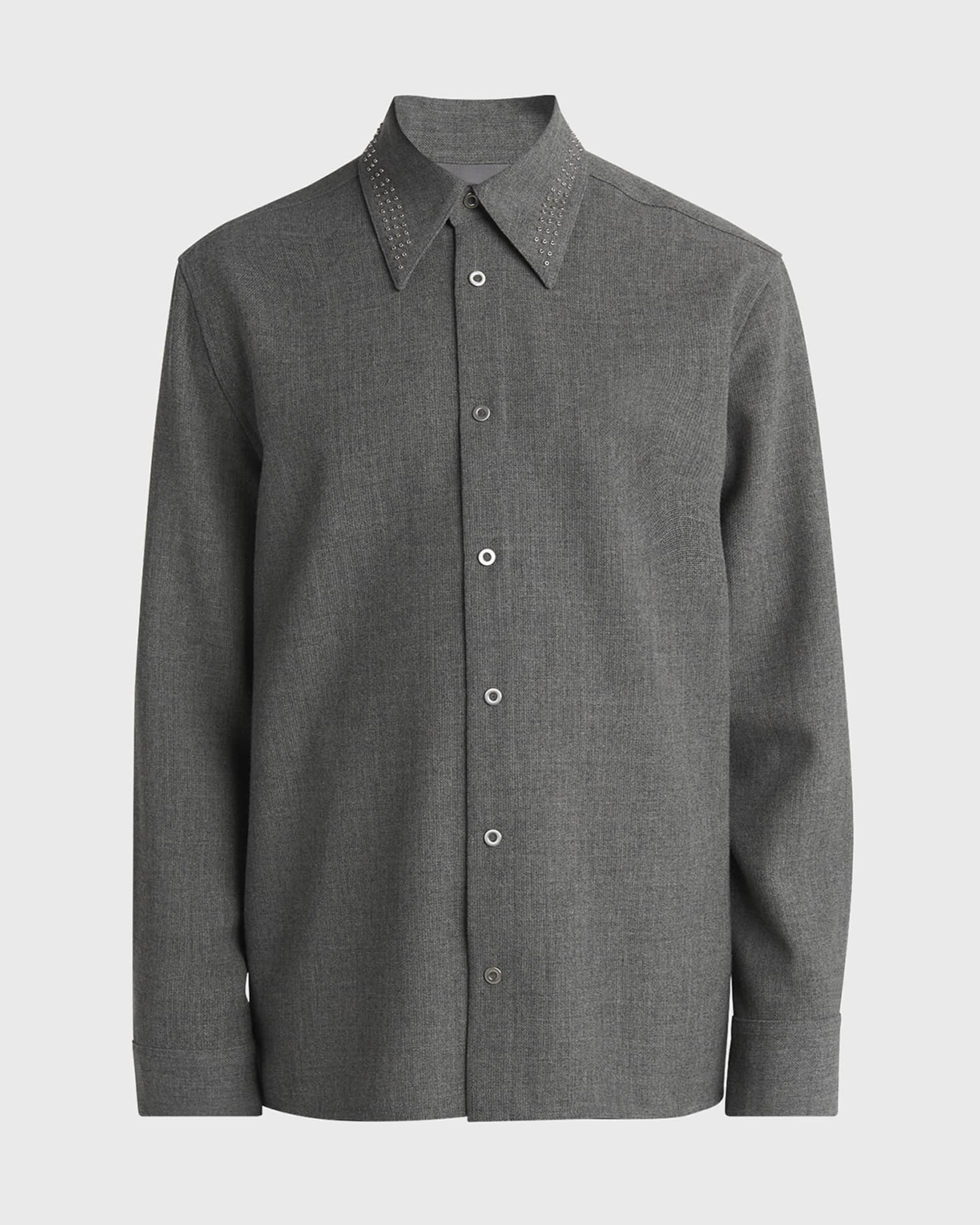 Jil Sander Men's Studded-Collar Wool Button-Down Shirt | Neiman Marcus