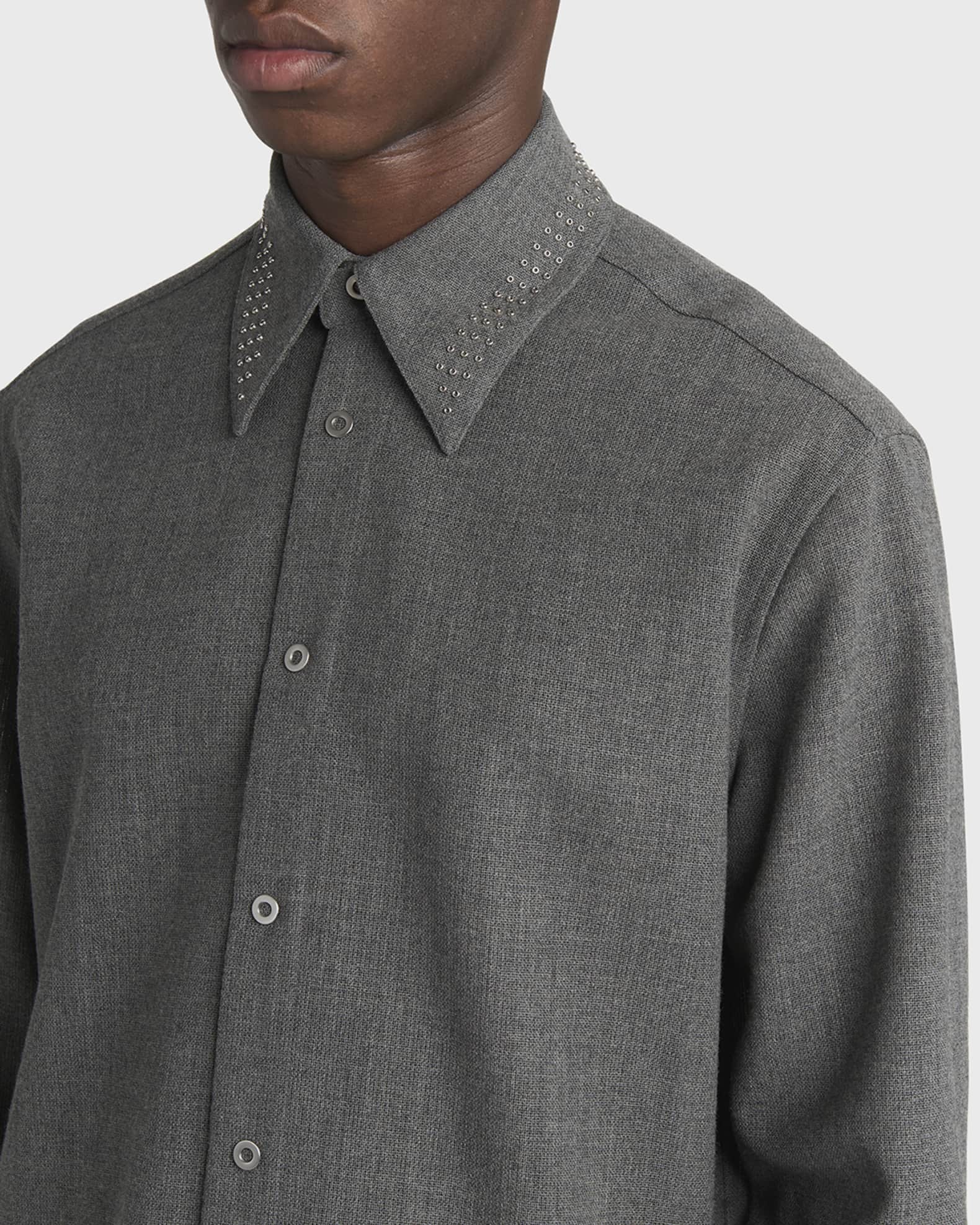 Jil Sander Men's Studded-Collar Wool Button-Down Shirt | Neiman Marcus