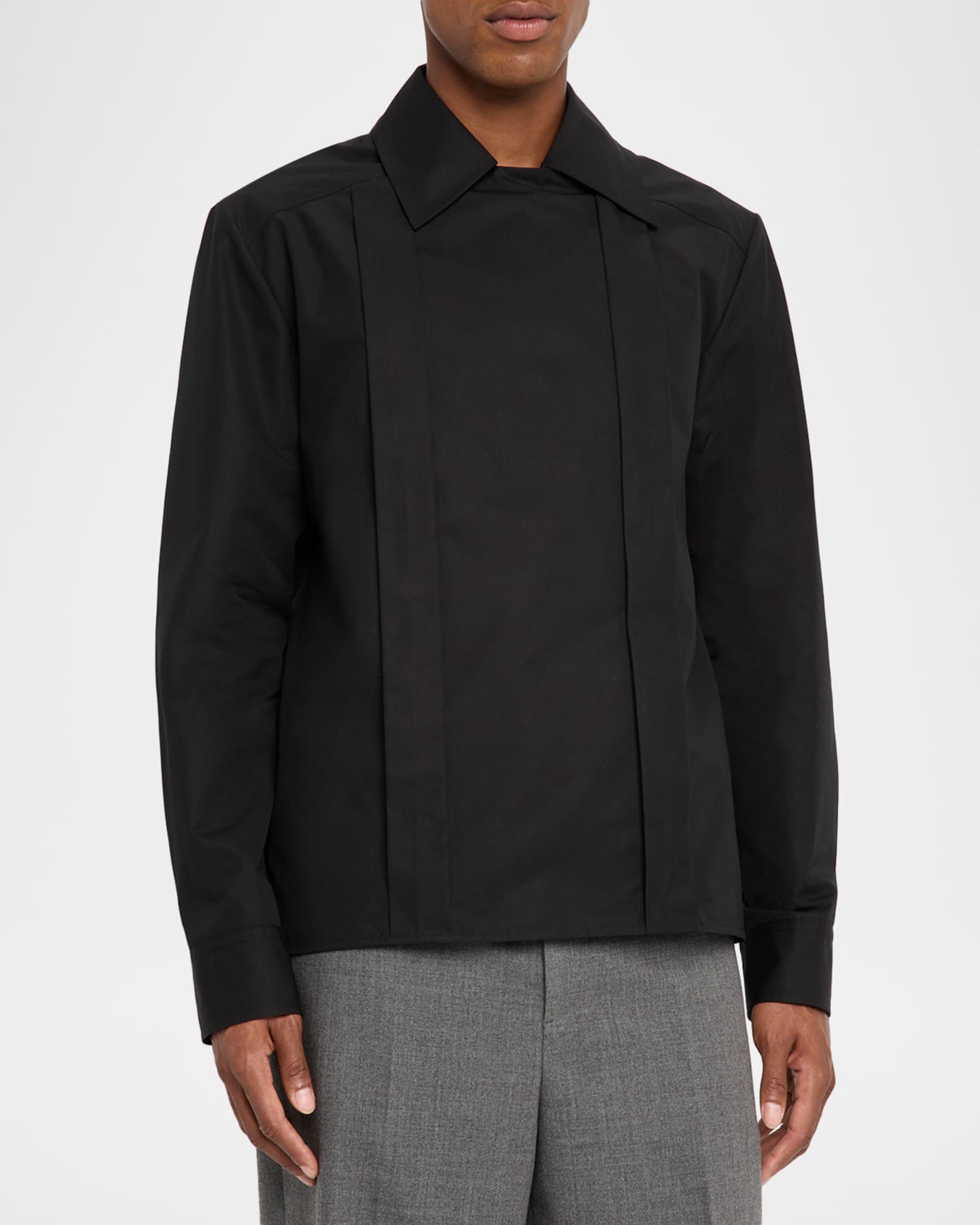 open lace back dress Tuxedo shirt black pleated main image 1