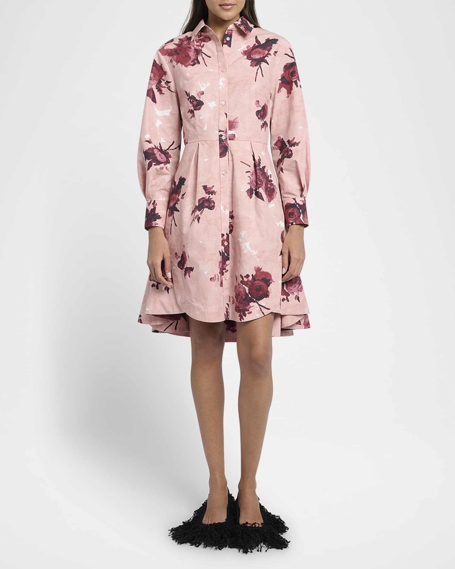 Floral Long-Sleeve Mini Shirtdress 1