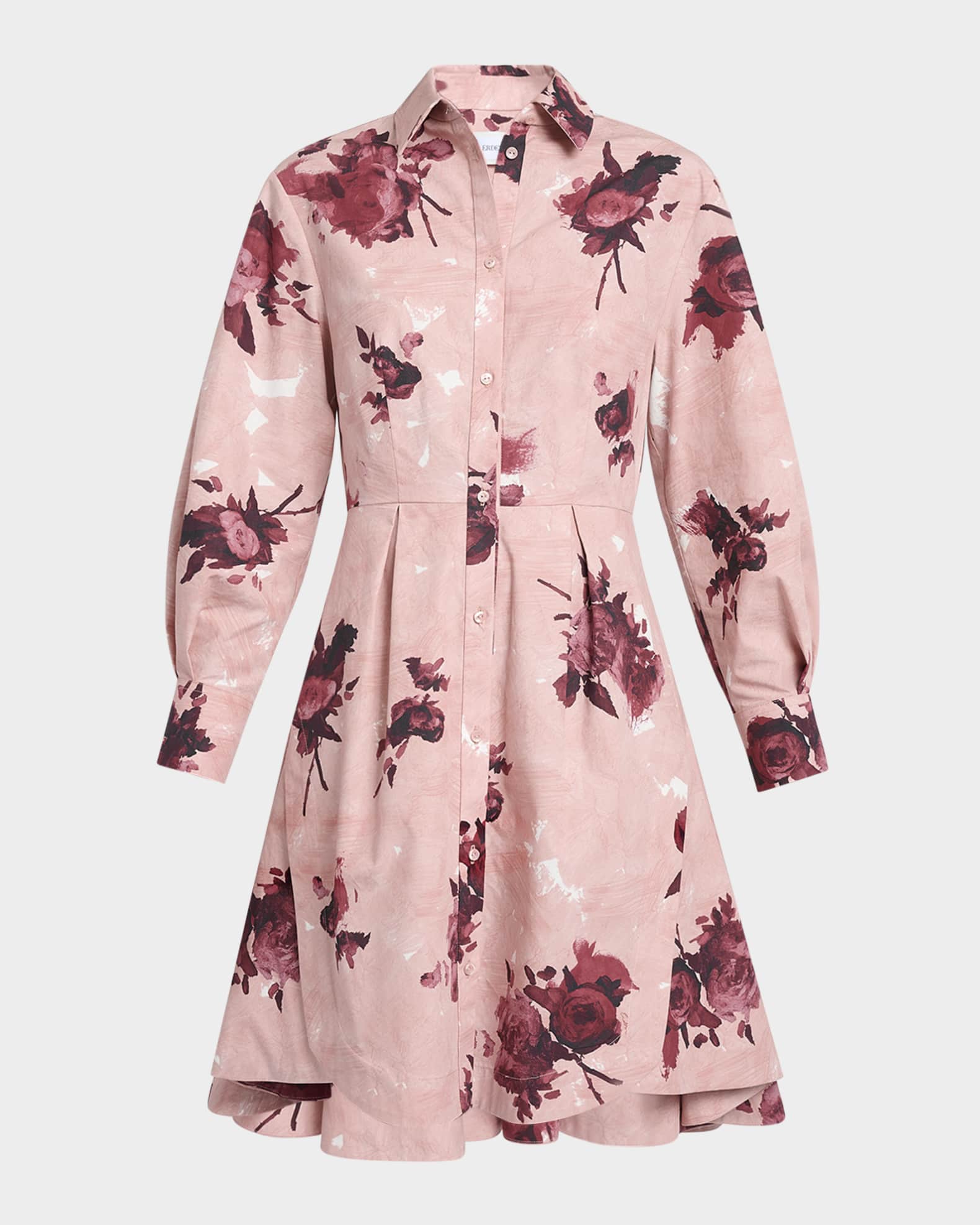 Floral Long-Sleeve Mini Shirtdress 0