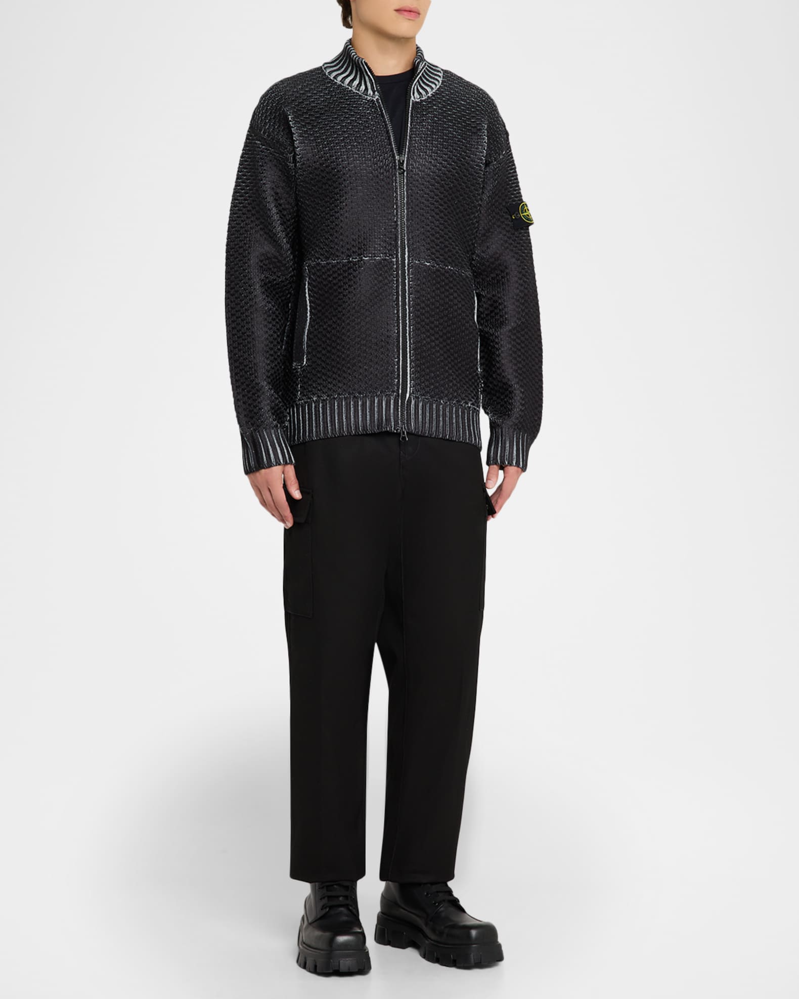 Stone Island Men's Zipper Cardigan Sweater with Pockets | Neiman
