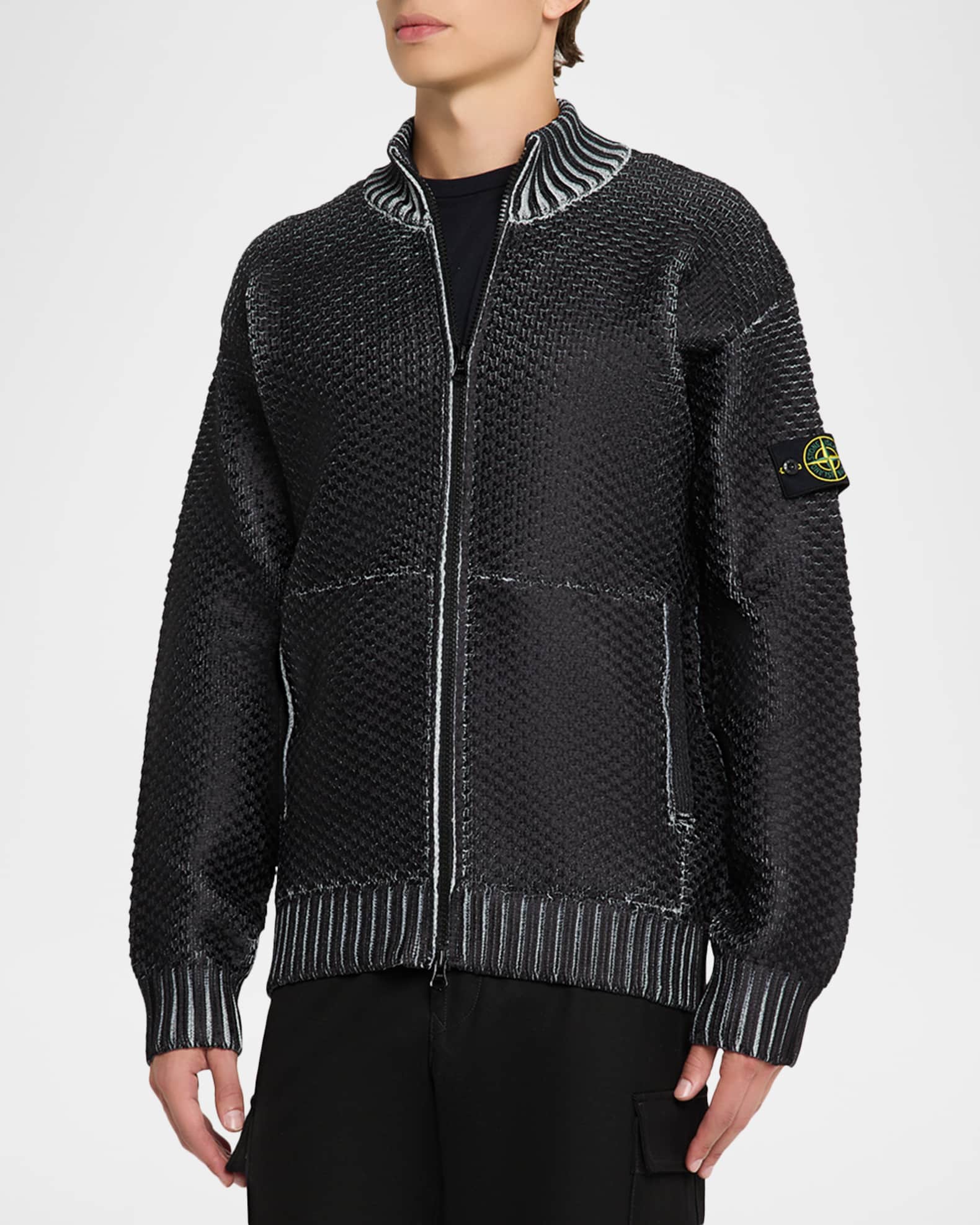 Stone Island Men's Zipper Cardigan Sweater with Pockets | Neiman