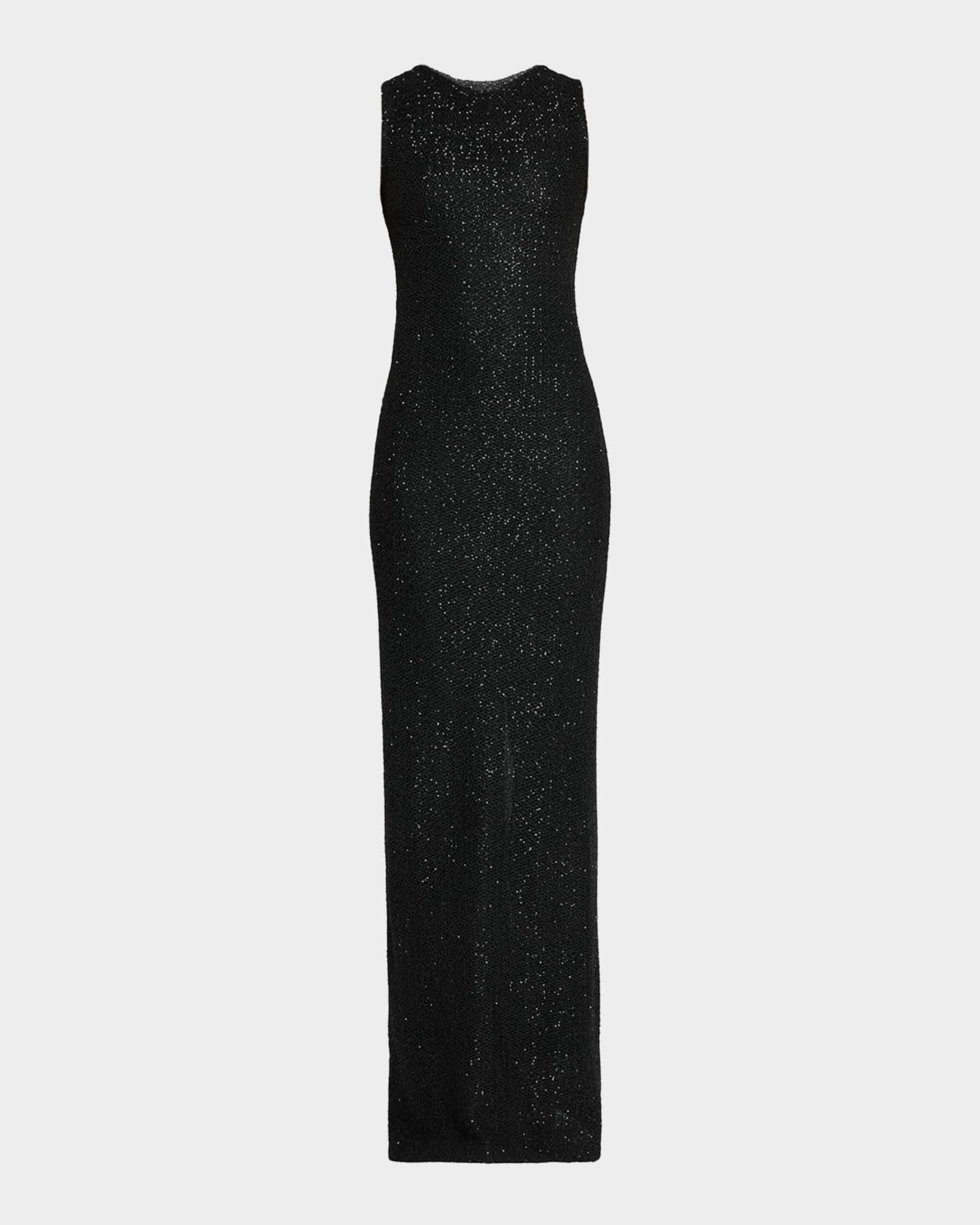 Sleeveless Knit Sequined Gown 0