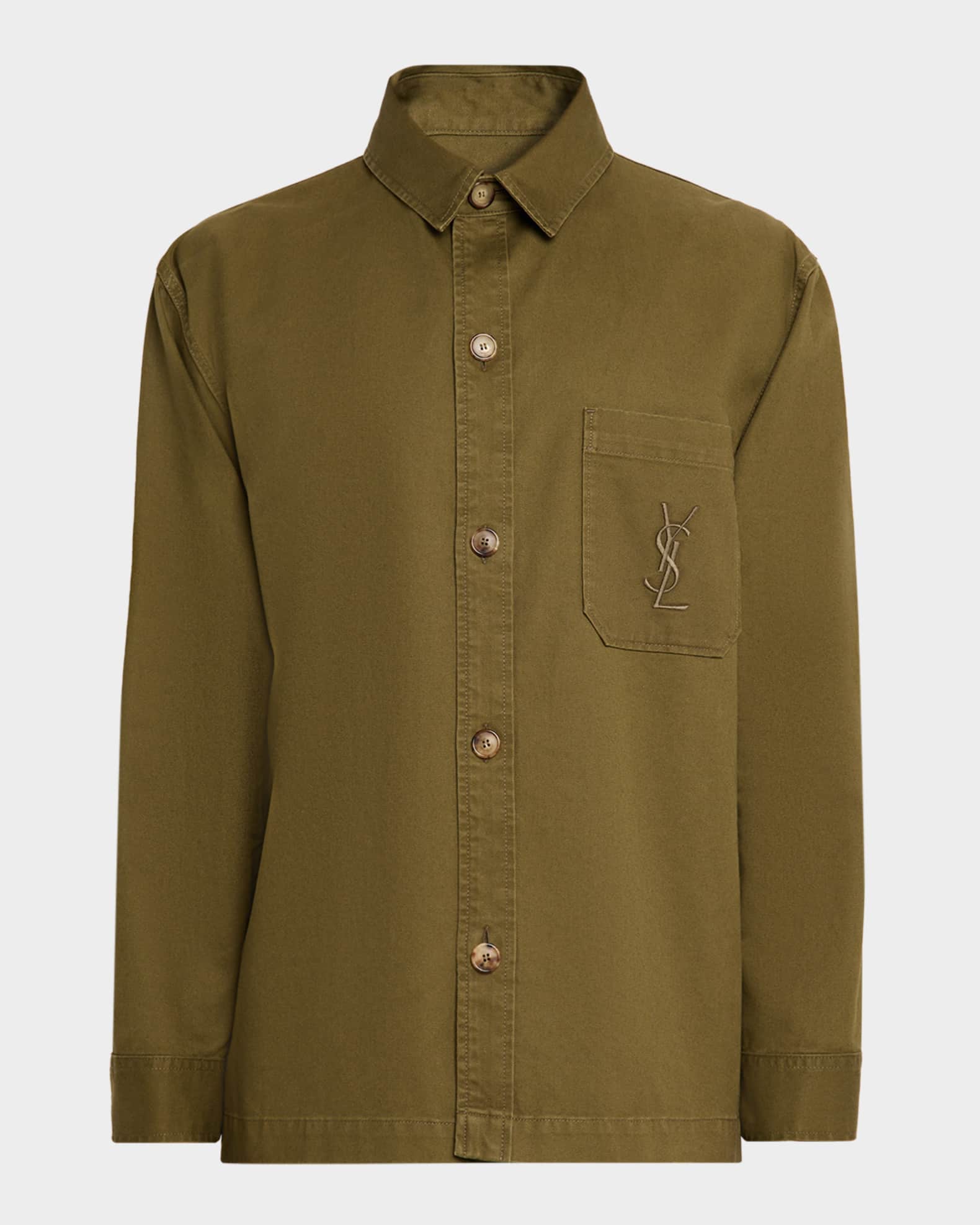 Saint Laurent Men's Denim YSL Pocket Overshirt | Neiman Marcus